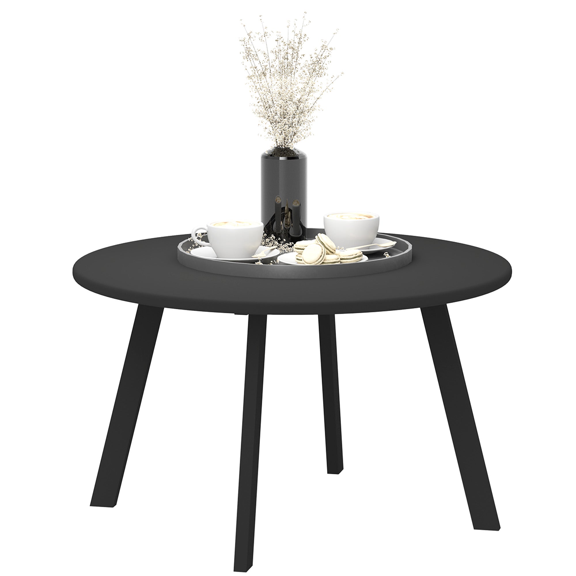 70cm Round Outdoor Coffee Table with Metal Frame and Non-Slip Pads - Black