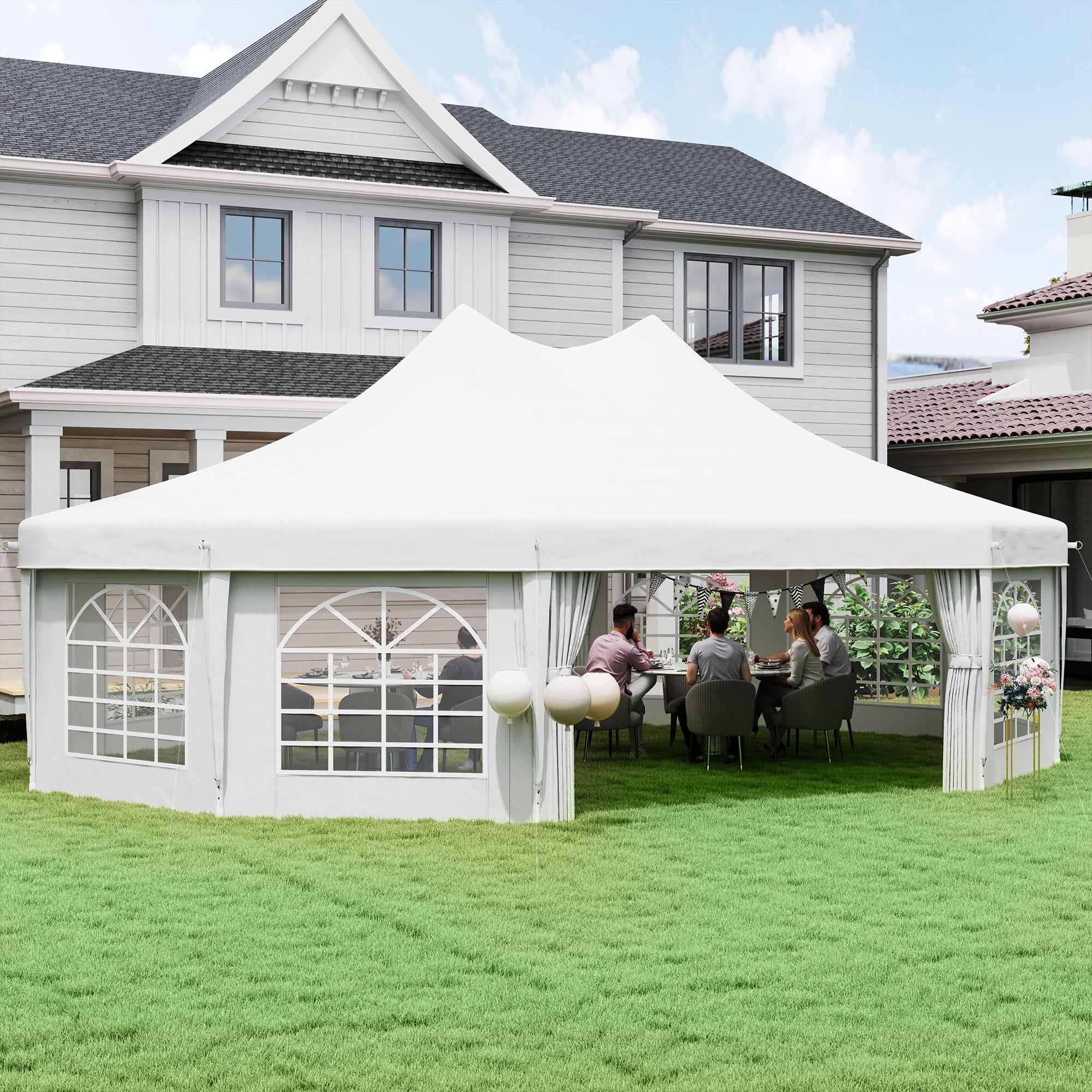 10-Sided Decagonal Garden Gazebo Marquee Party Tent 8.9m x 6.5m Heavy Duty Metal Frame - White