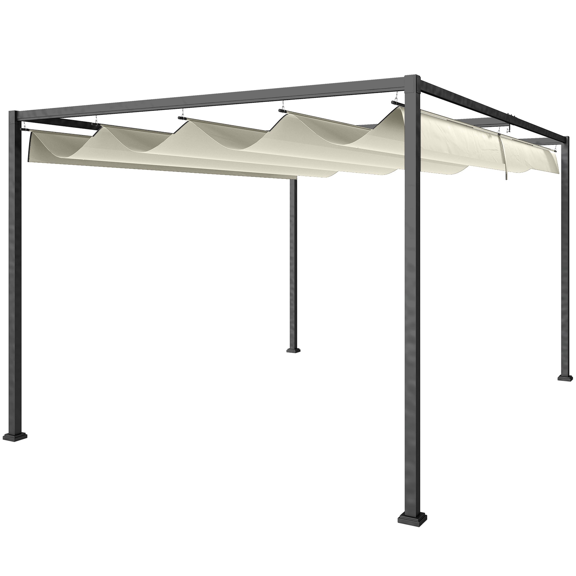 4 x 3(m) Metal Pergola with Retractable Roof, Garden Gazebo Canopy Shelter for Outdoor, Patio, Cream White