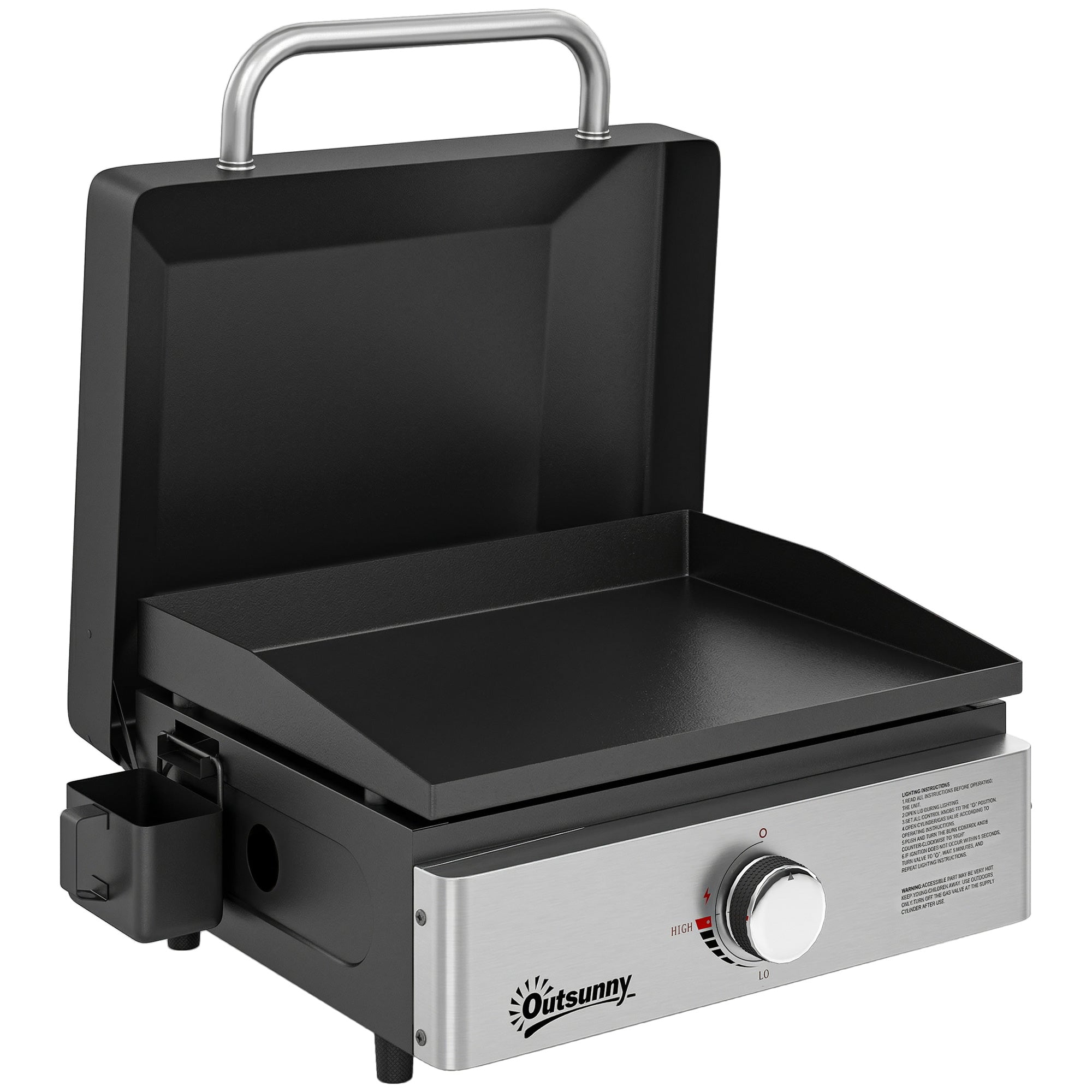 Grill Griddle, Portable Gas Plancha, 3.5 kW, Tabletop Gas BBQ with Grease Cup for Camping Picnic Patios, Black