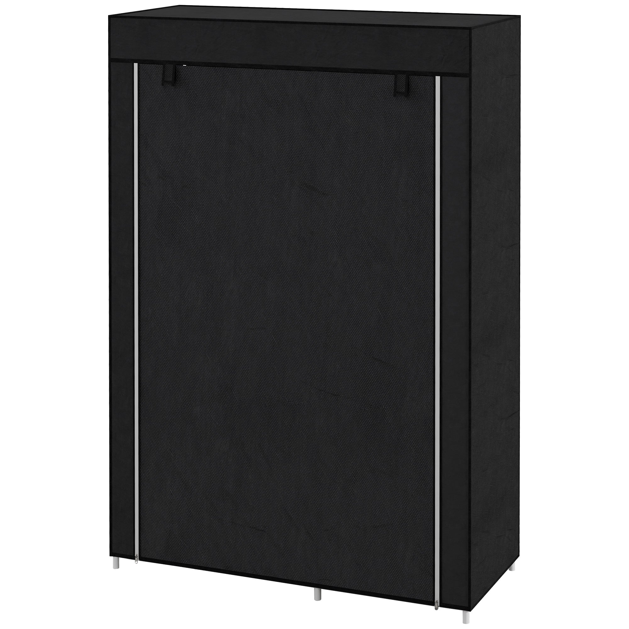 Portable Fabric Wardrobe with 6 Shelves and Hanging Rail - Black