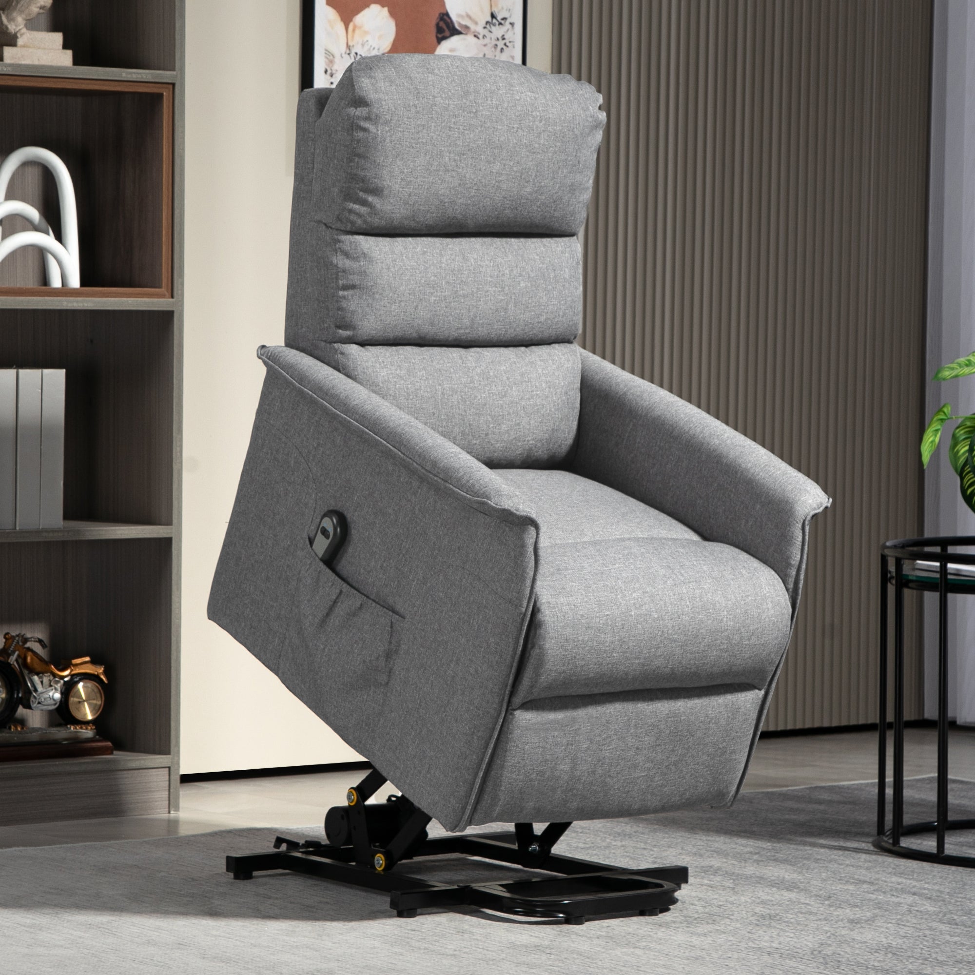 Electric Power Lift Riser Recliner Chair with Footrest – Grey Linen Look