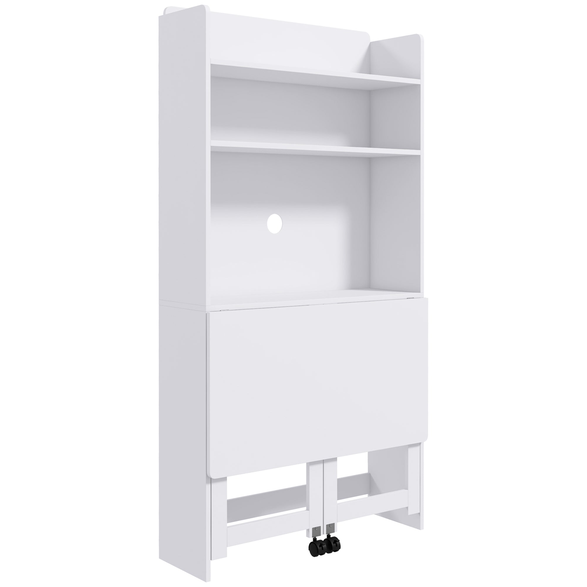Foldable Desktop, Computer Desk with Storage Shelves, 80 x 69 x 155 cm, White