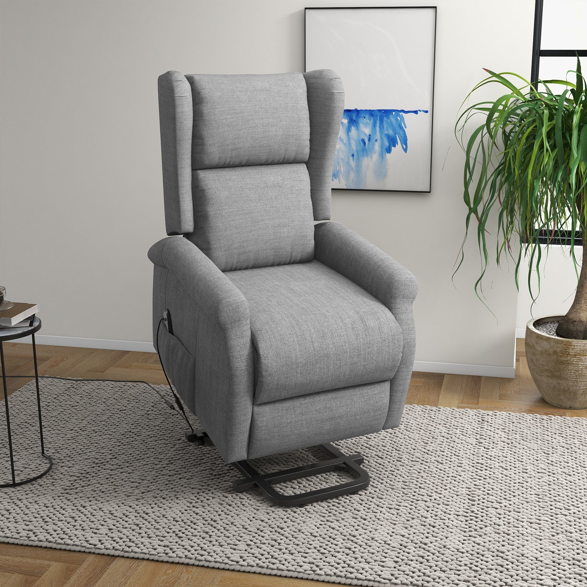 Power Lift Recliner Chair with Extended Footrest – Grey Linen Look