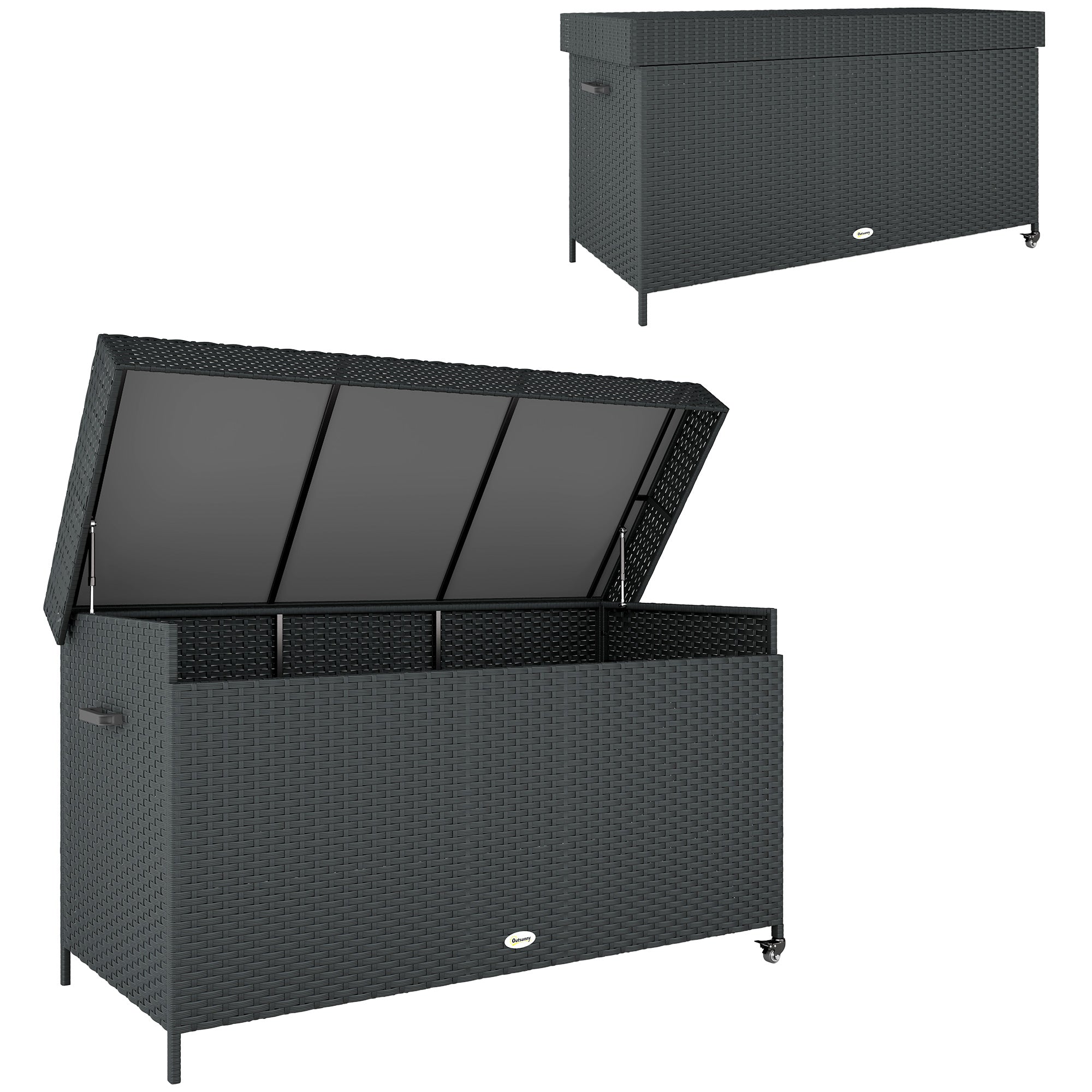 627L Rattan Storage Box with 2 Brake Wheels - Black