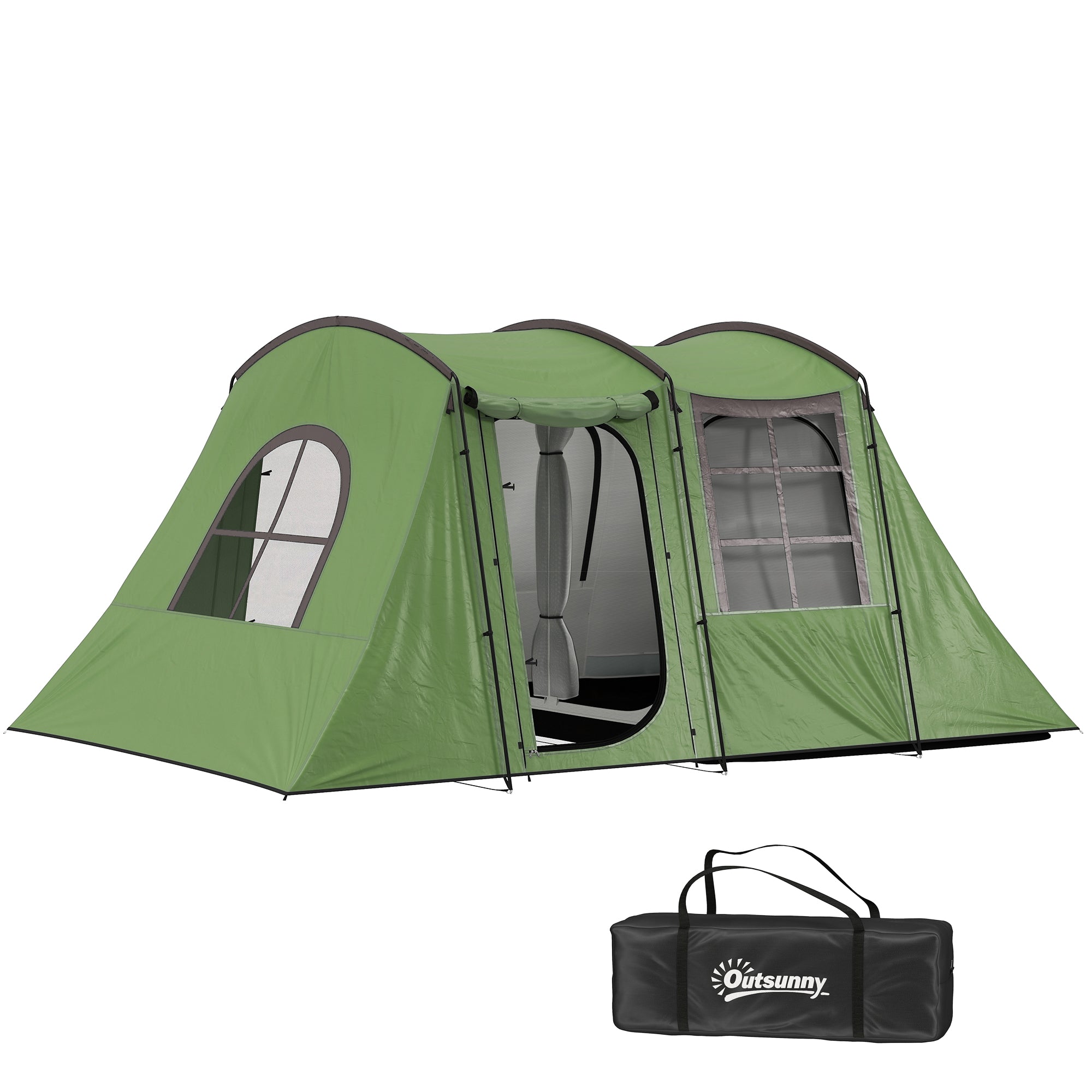 Spacious 3-4 Man Family Tunnel Tent with Waterproof Design - Green