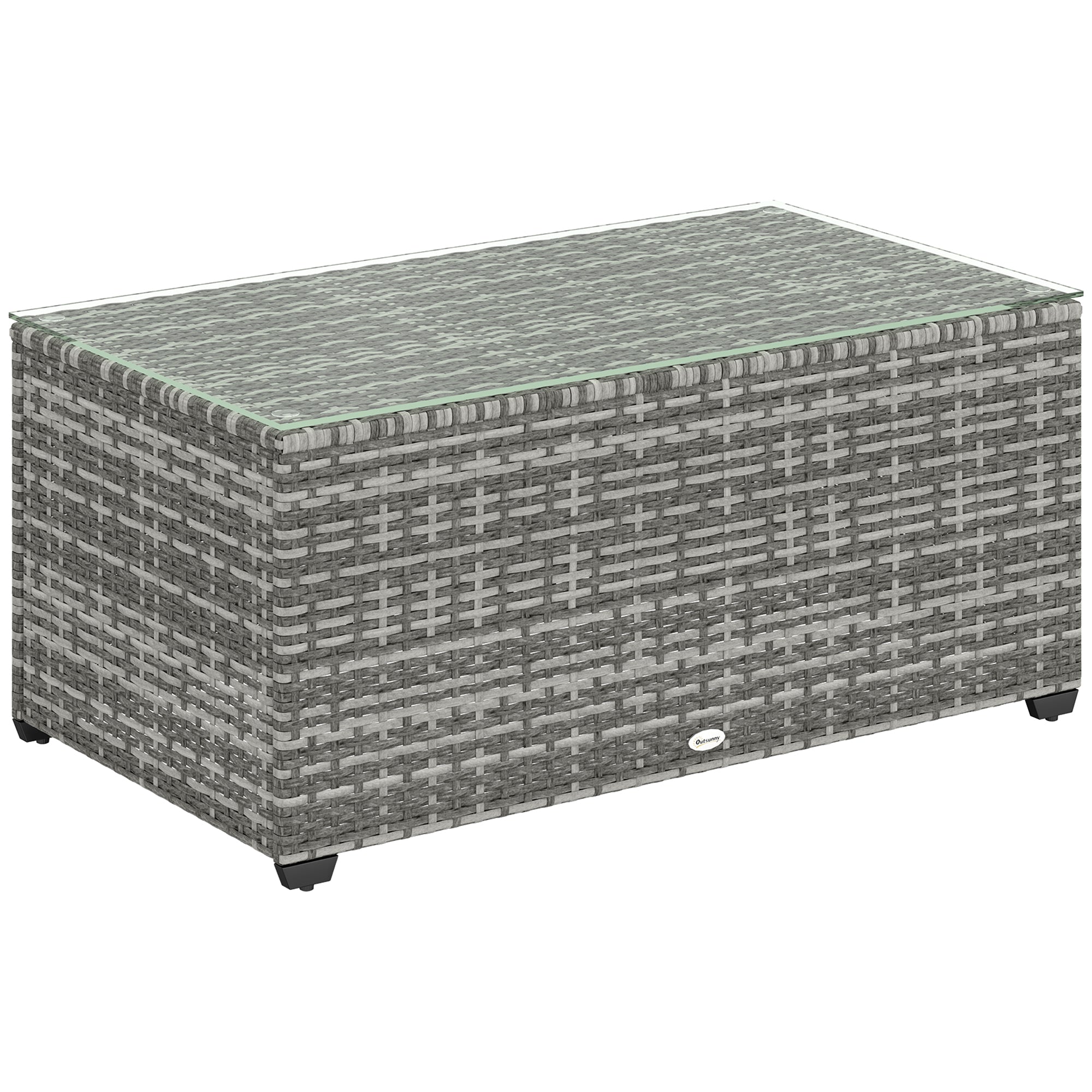 90 x 50cm Rattan Side Table with Glass Top - Light Grey