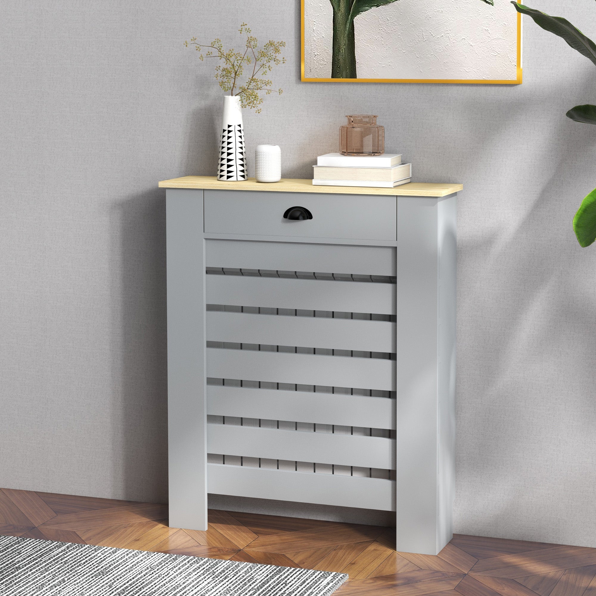 95.5H x 78Wcm Radiator Cover with Drawer - Grey