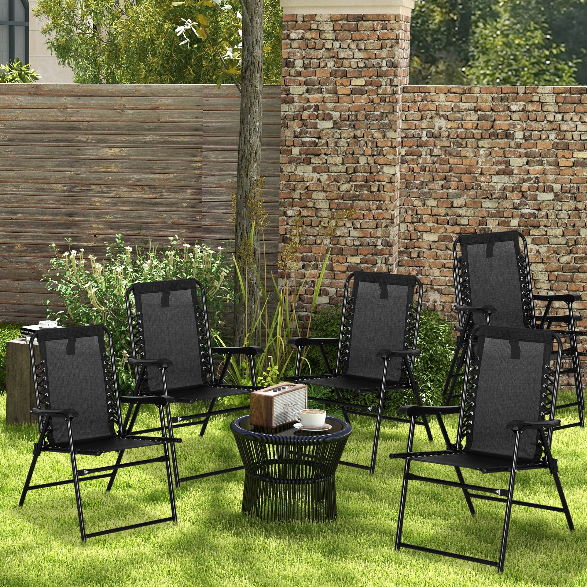 6 Piece Outdoor Folding Chair Set for Comfortable Relaxation - Black