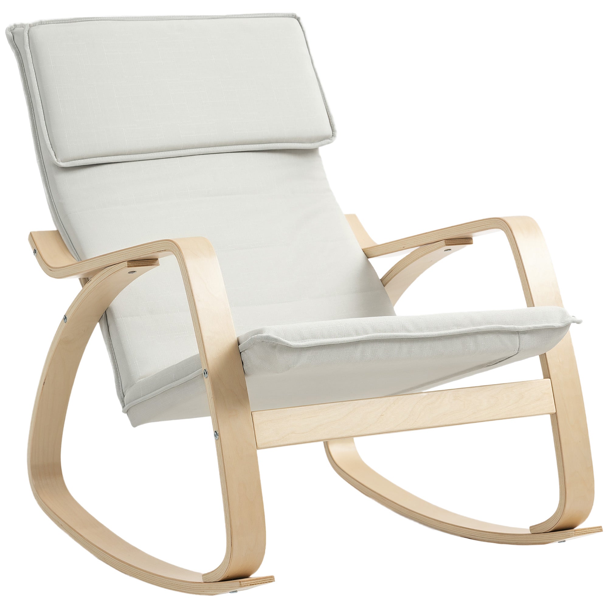 Comfortable Relax Rocking Chair, Upholstered Lounge Chair Recliner with High Back and Headrest for Living Room, Bedroom, Cream White