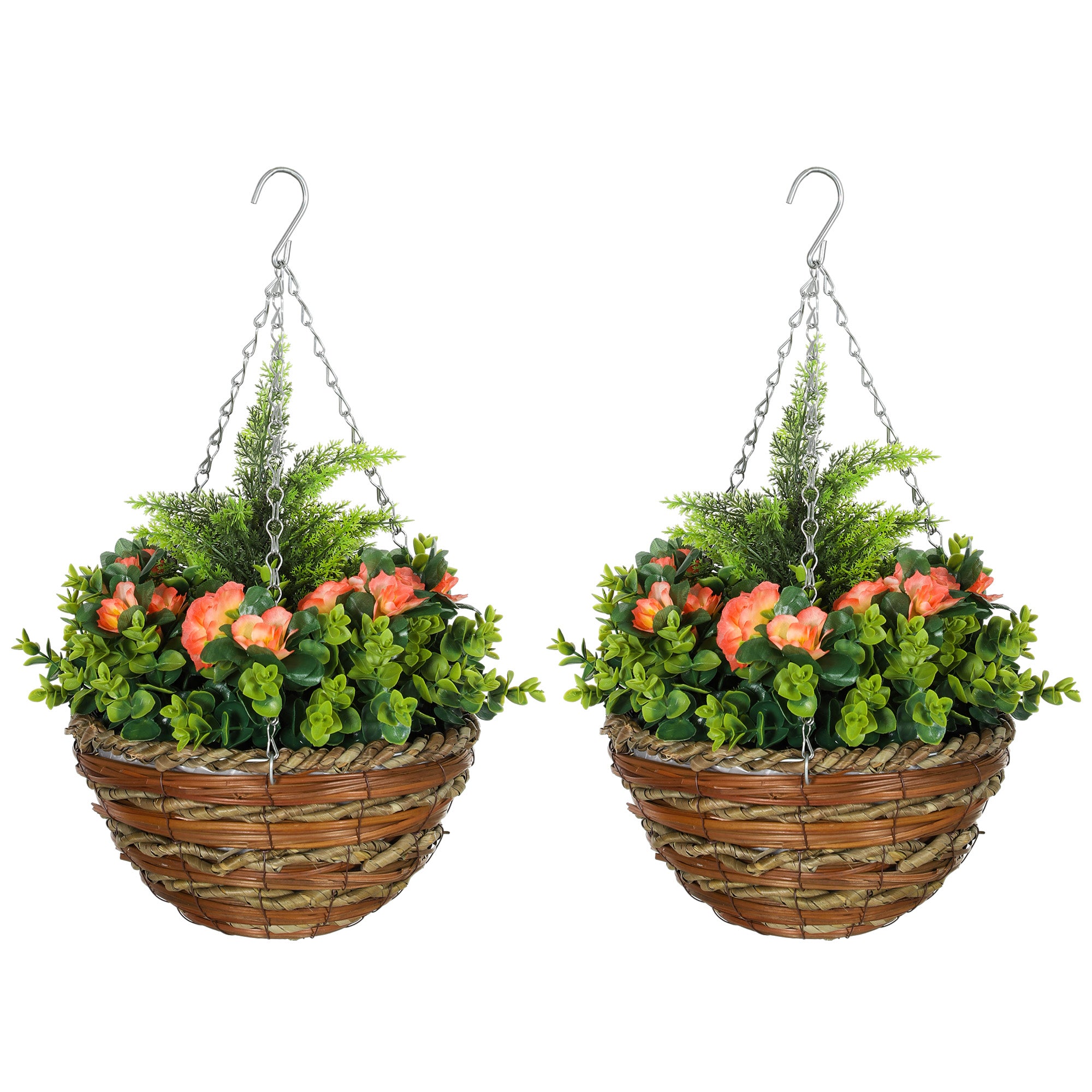 Set of Two Hanging Lisianthus Flower Pots - Orange/Green