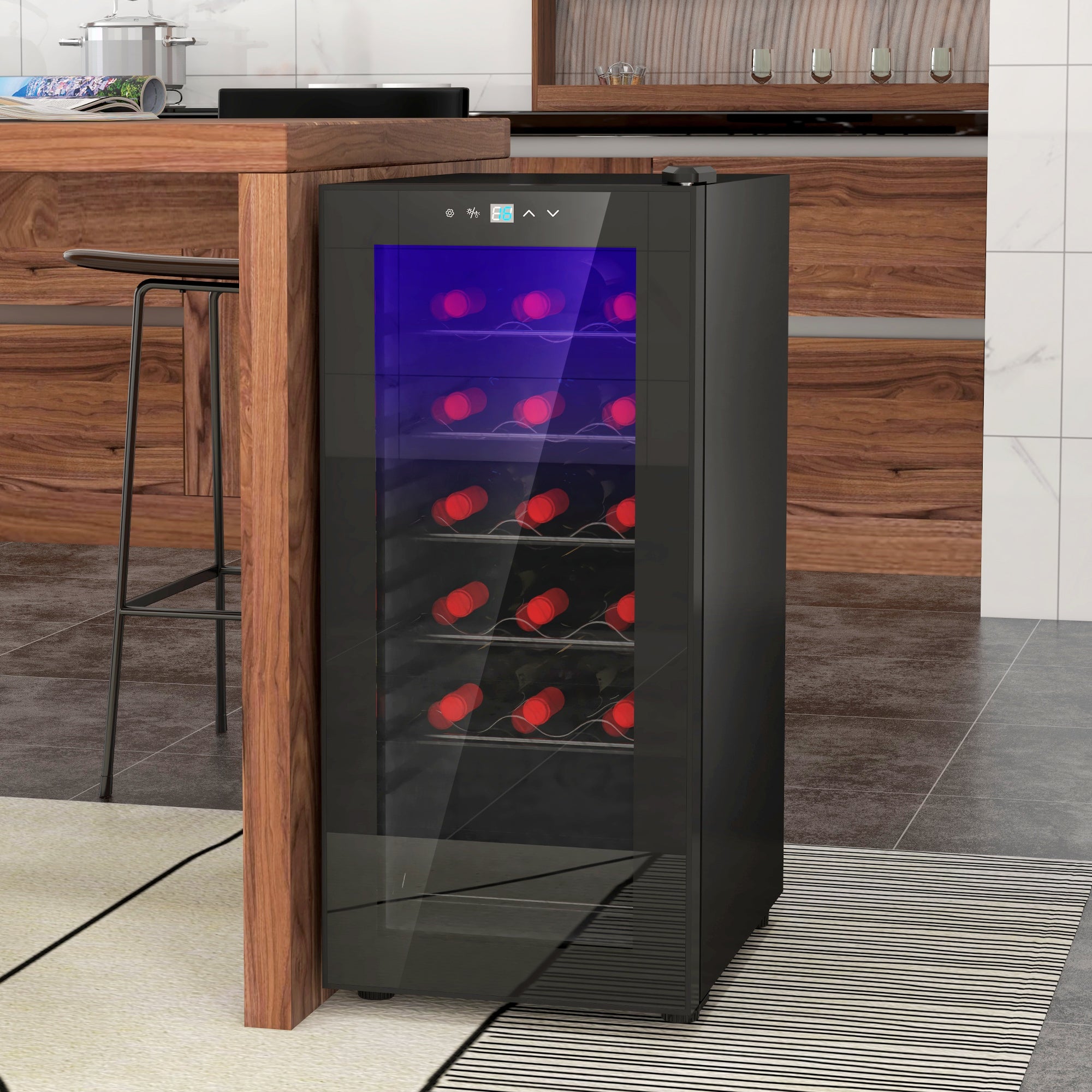 18 Bottle Freestanding Wine Cooler with Temperature Control - Black