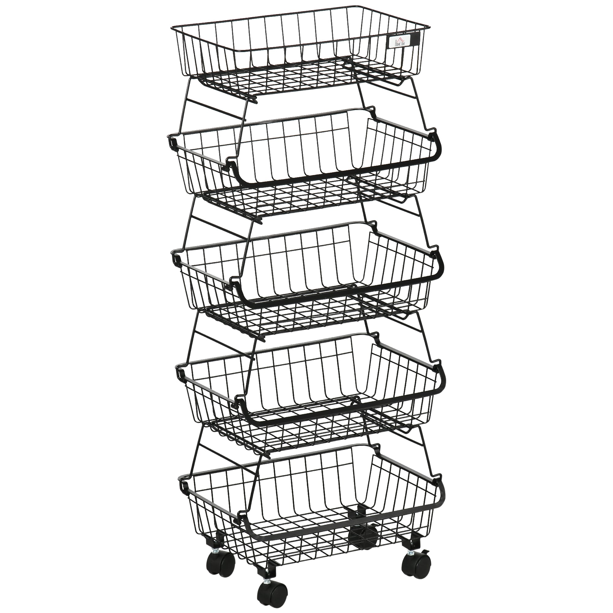 5 Tier Storage Trolley, Stackable Fruit Vegetable Cart for Kitchen, Living Room, 40 x 2 x 97 cm, Black