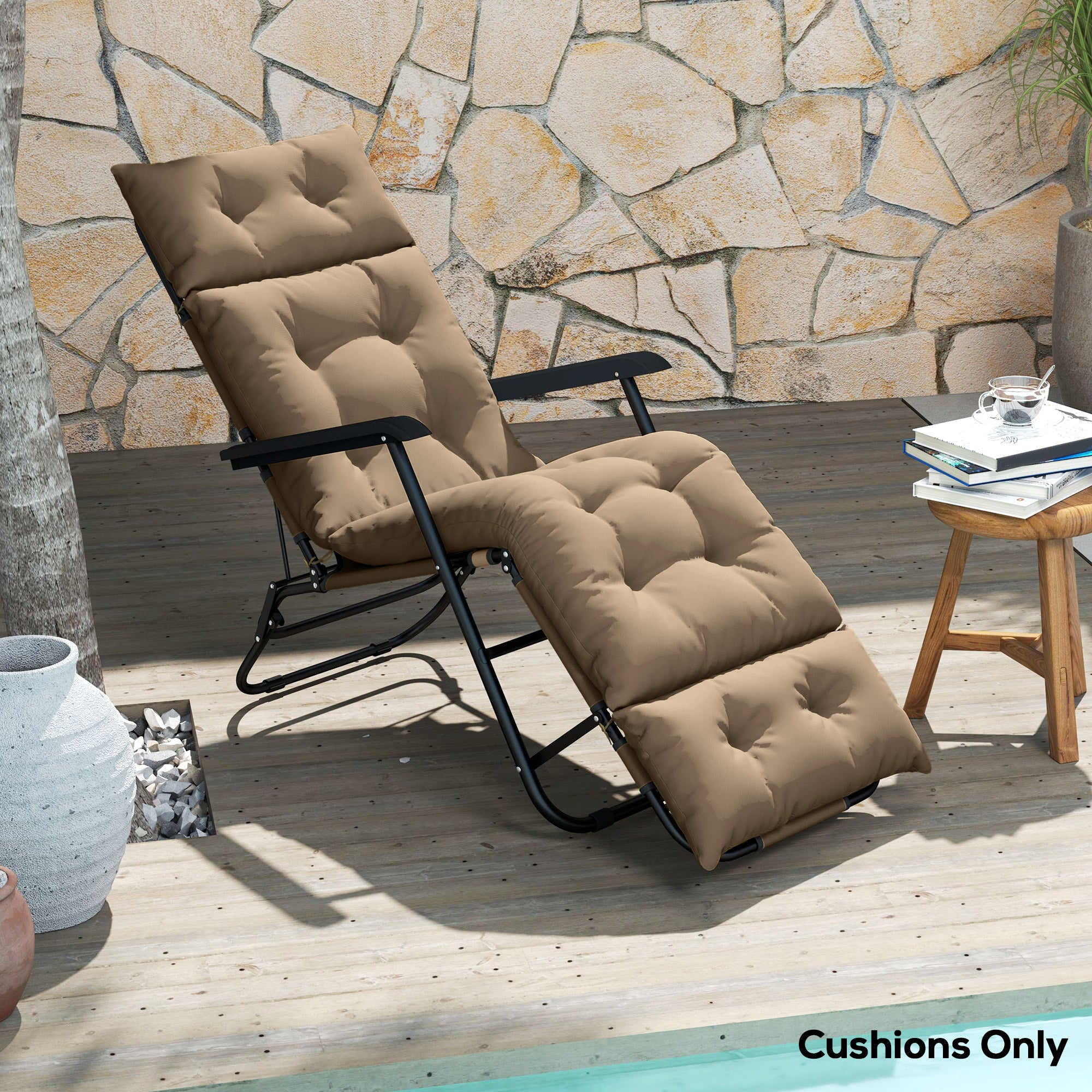 Set of 2 Sun Lounger Cushions with Ties UPF20+ Fabric - Khaki