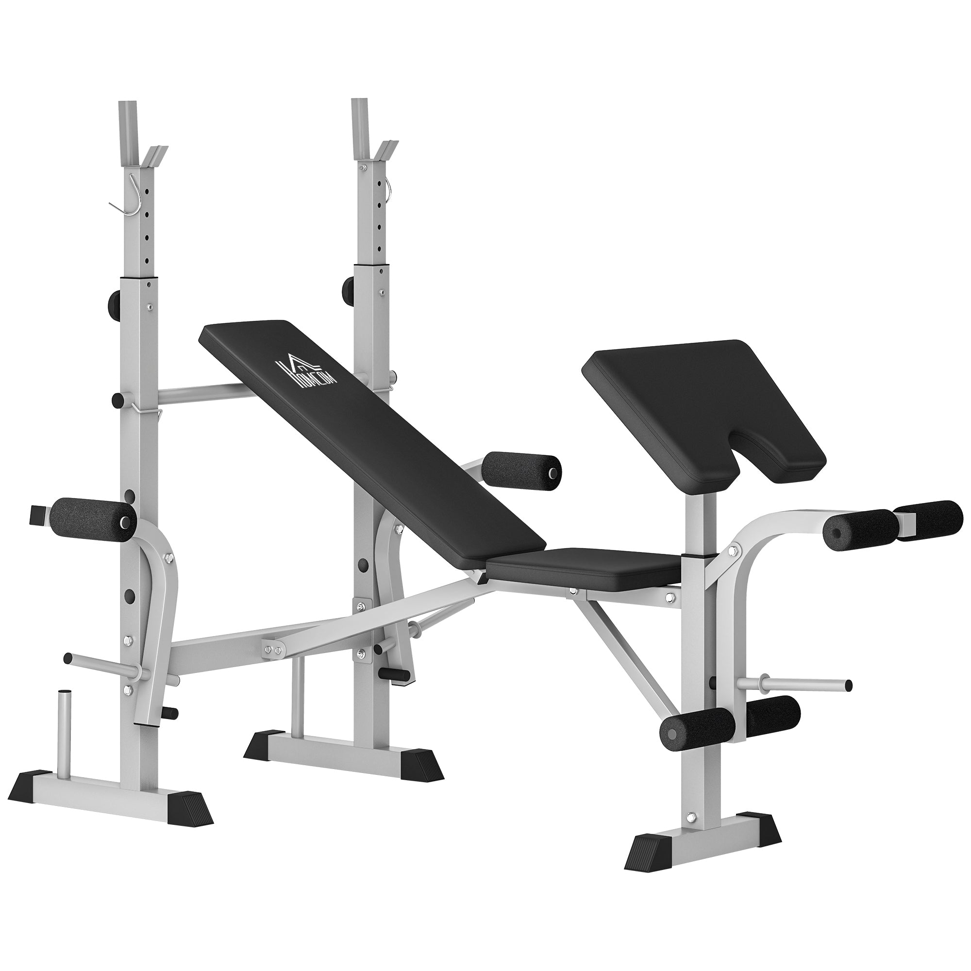 Adjustable Weight Bench with Squat Rack, Heavy Duty Bench Press Rack with Preacher Curl Pad, Leg Developer, Barbell Rack, Butterfly, Home Gym Strength Training Multiuse Workout Bench, Grey