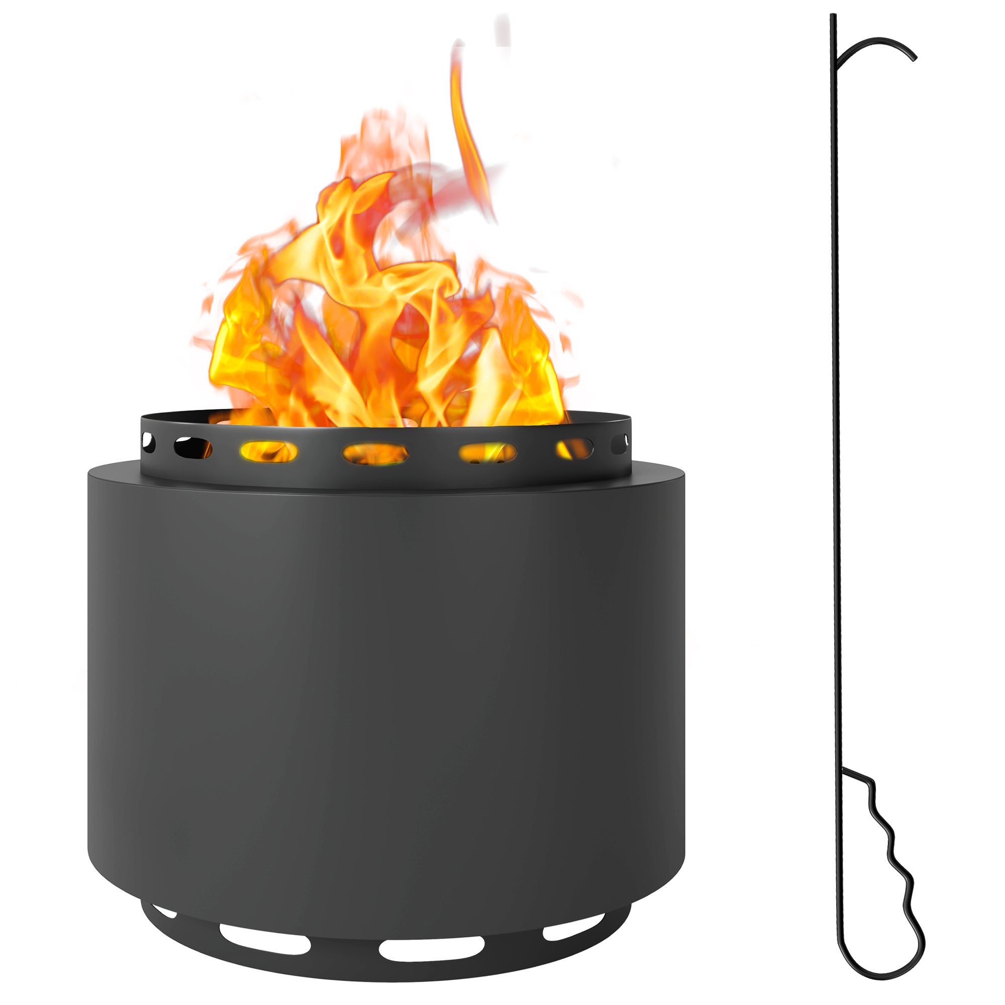 Smokeless Fire Pit, 48.5cm Portable Wood Burning Firepit with Poker for Garden Camping Bonfire Party, Metal, Dark Grey