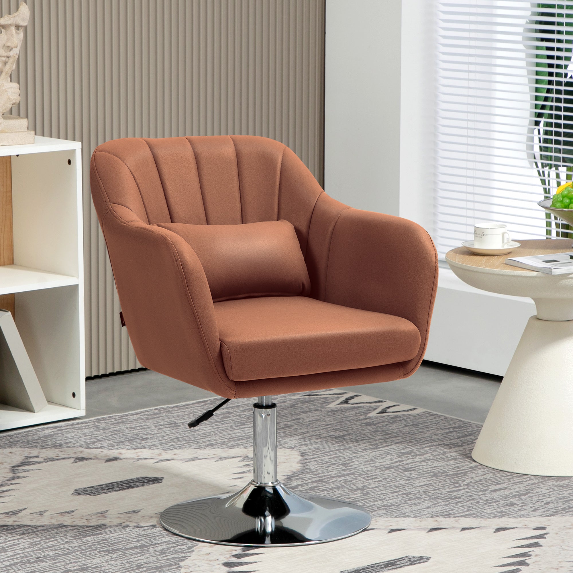 Swivel Microfibre Accent Chair with Adjustable Height and Lumbar Support - Brown