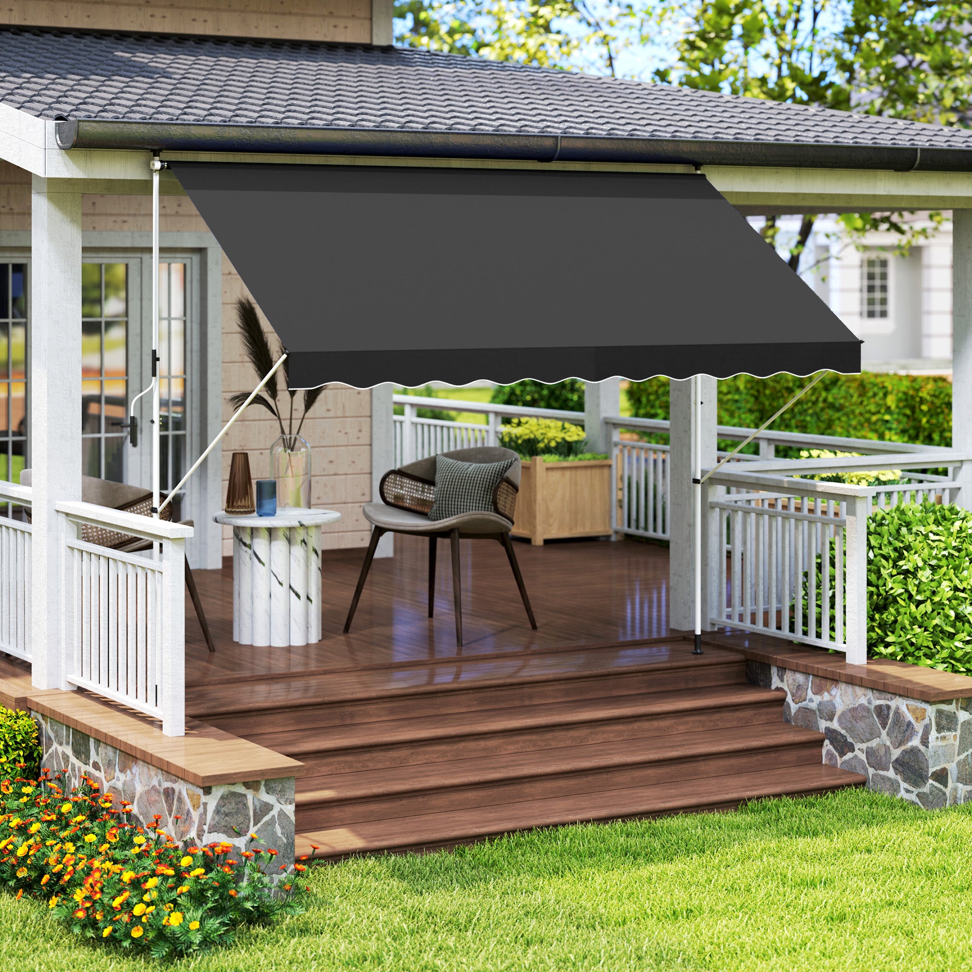 3x1.5m Adjustable Outdoor Aluminium Awning with Crank Handle - Black