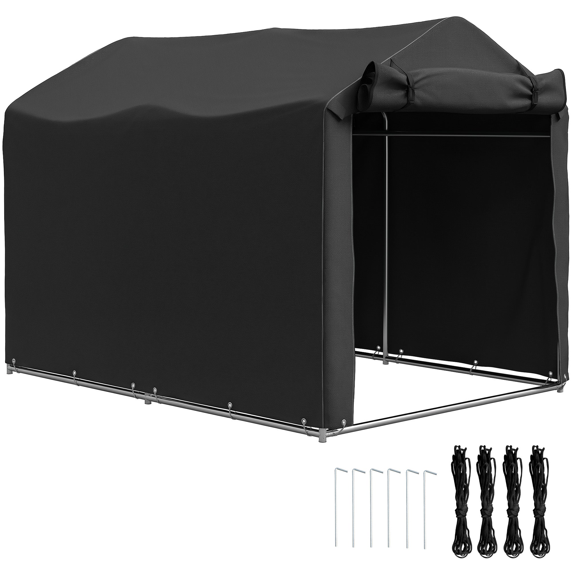 Garden Storage Tent with Roll-Up Door Waterproof Shelter - Black