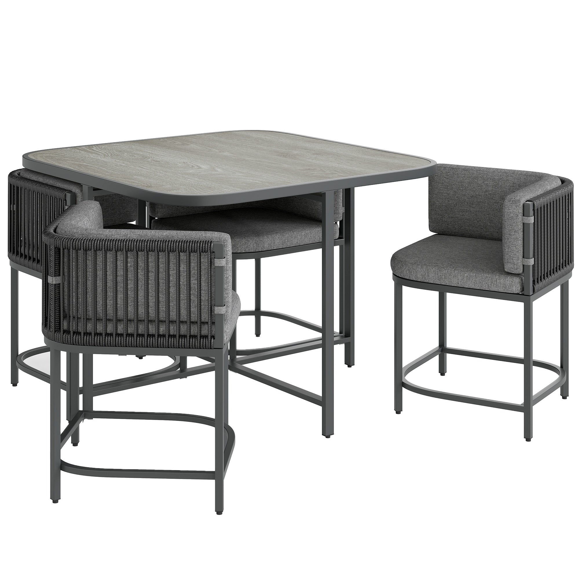 4 Seater Rattan Garden Furniture Set with Cushions - Charcoal Grey