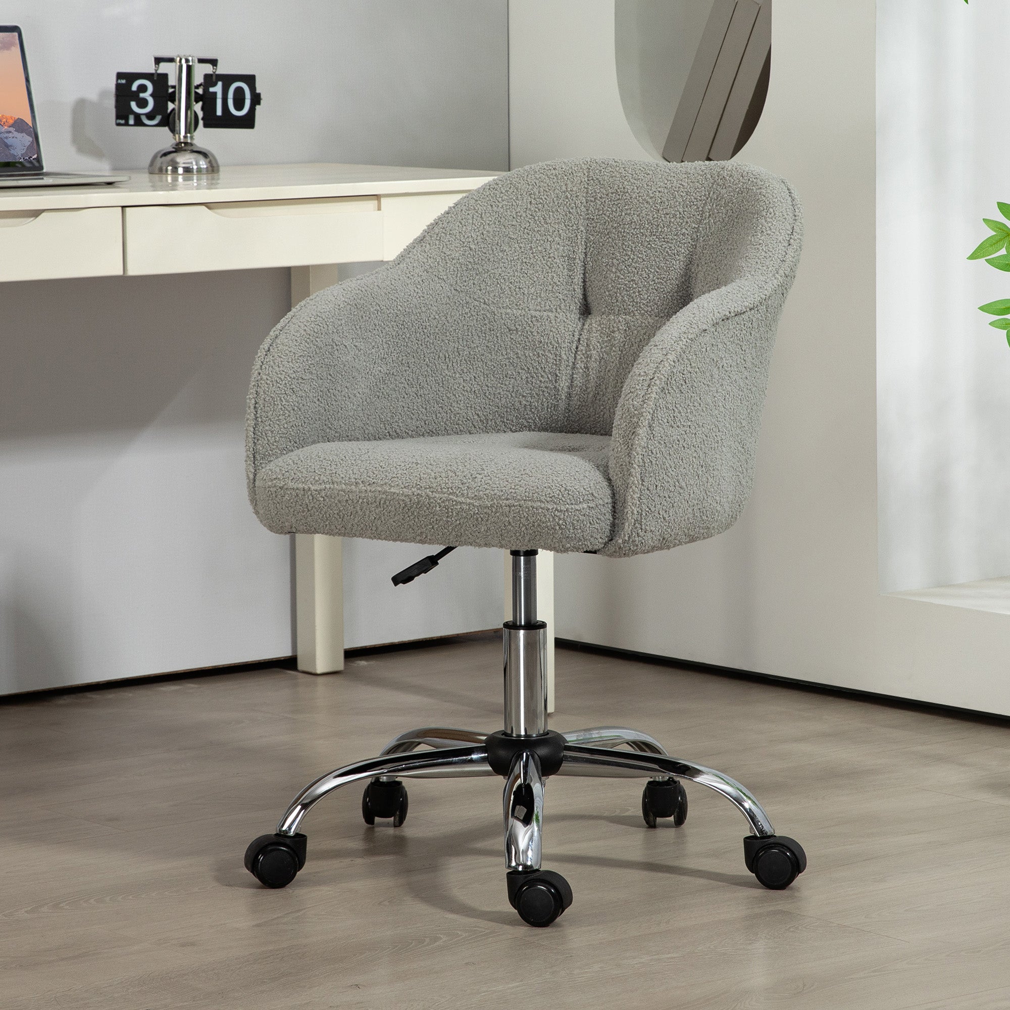 Teddy Fleece Swivel Office Chair with Tilt Function - Grey