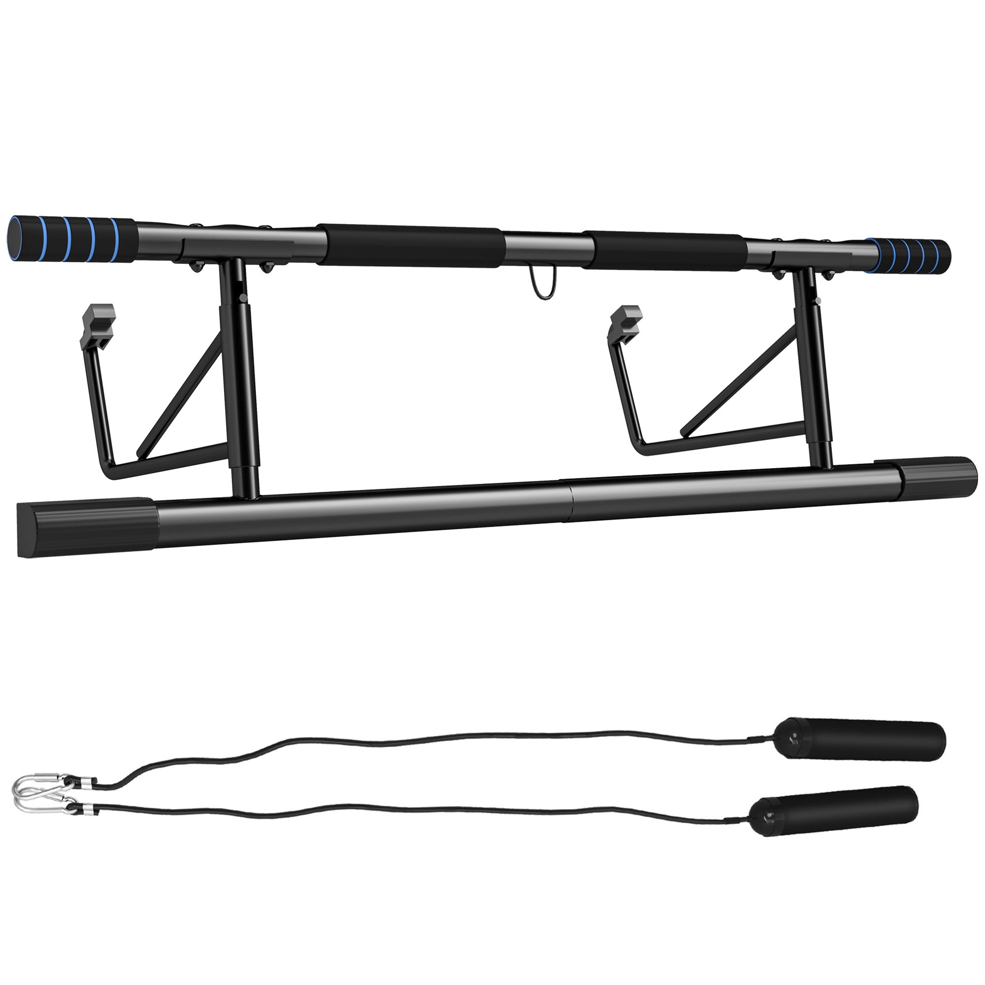 Pull-Up Bar with Resistance Bands Set - Steel No Drilling Doorway Gym - Black