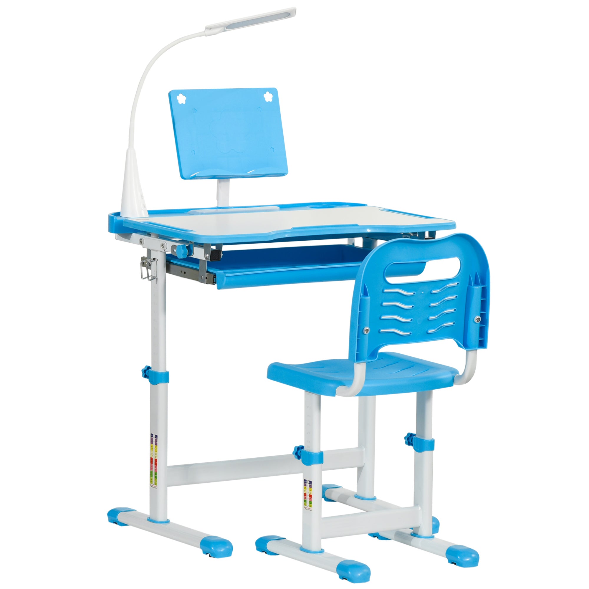 Kids Study Desk and Chair Set with Adjustable Height and Storage - Blue