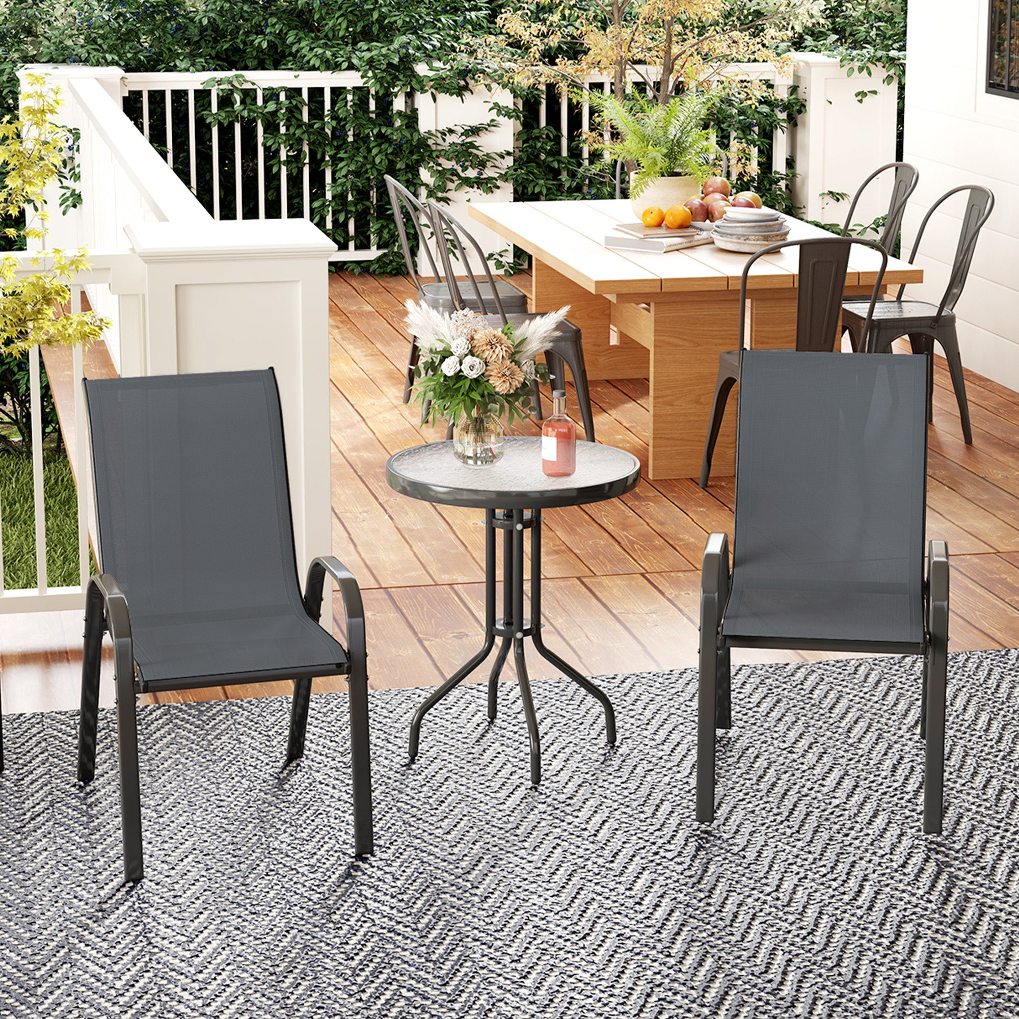 Three-Piece Outdoor Garden Set with Table and Chairs - Grey