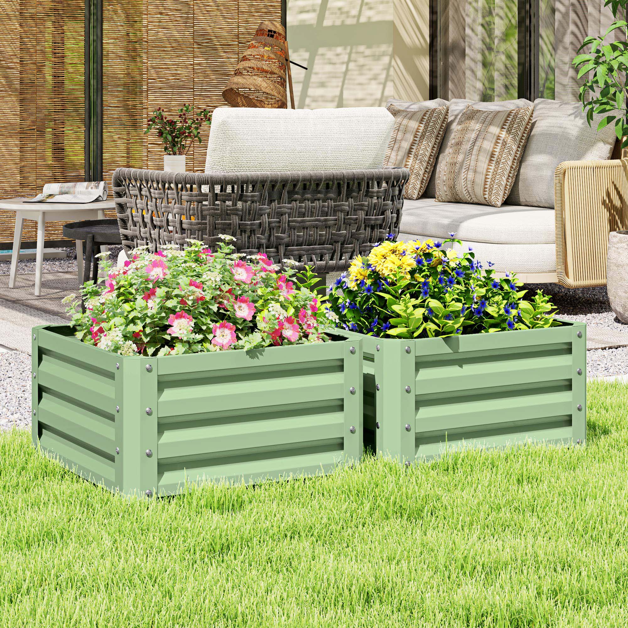 Set of Two 60 x 60cm Steel Planter Boxes - Light Green