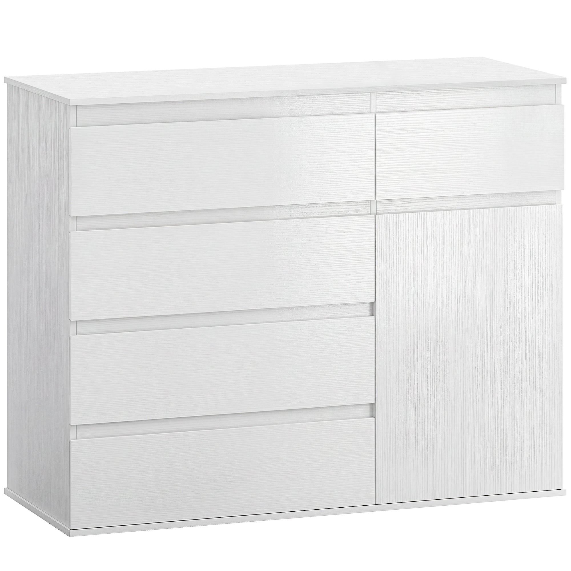 Modern Chest Of Drawers, 5 Drawer Dresser with Adjustable Shelf, Soft-Close Door, White