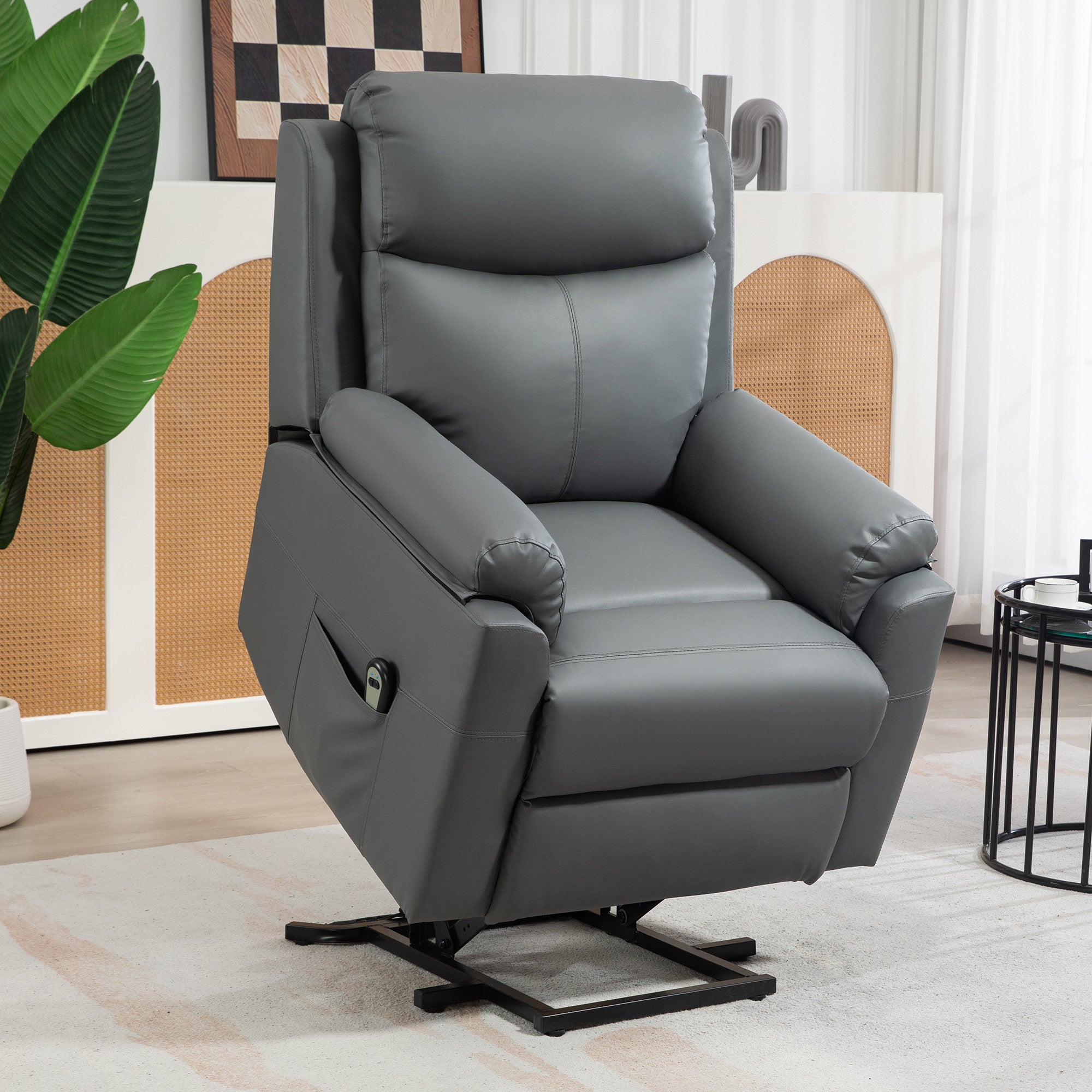Electric Power Lift Riser Recliner Chair – Charcoal Grey Faux Leather