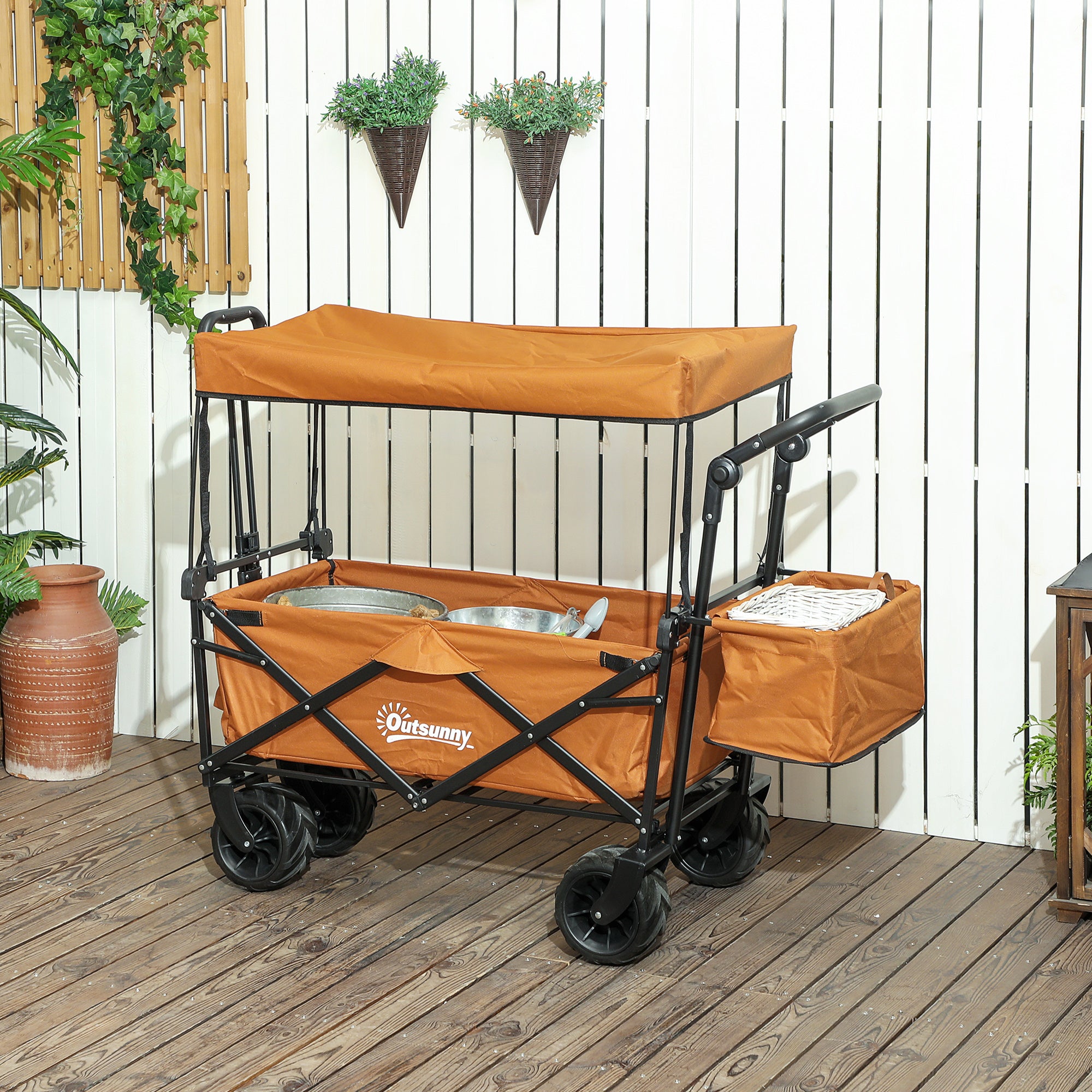 120L Folding Festival Trolley Cart with Removable Canopy - Orange