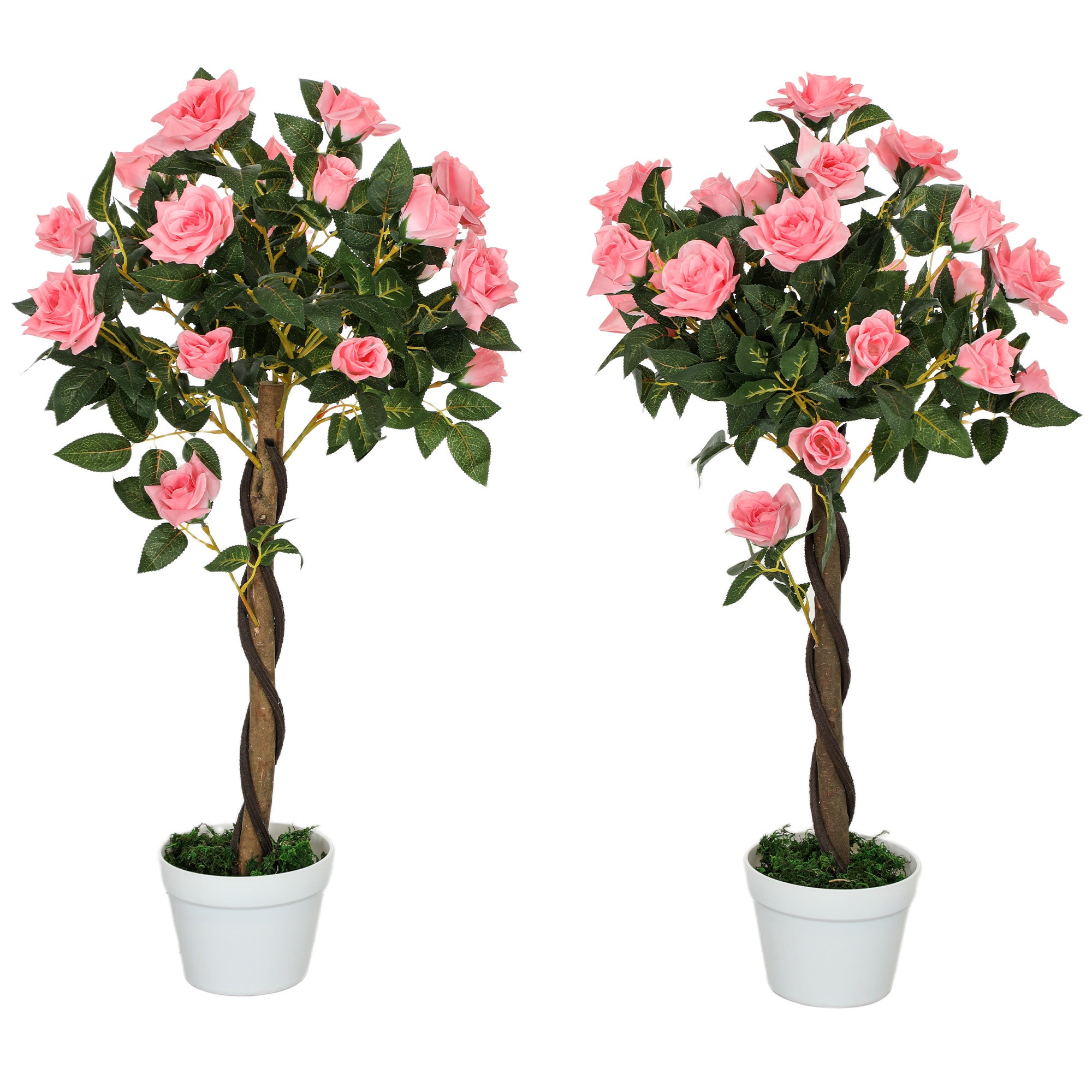 Set of 2 Artificial Plants Pink Rose Floral in Pot, Fake Plants for Home Indoor Outdoor Decor, 90cm