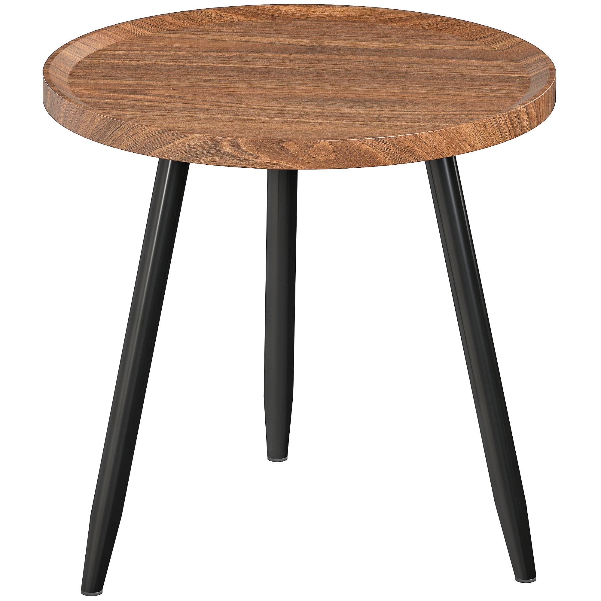 Modern Round Coffee Table with Steel Frame for Small Space, Sofa Beside, Living Room, Chestnut Wood Effect