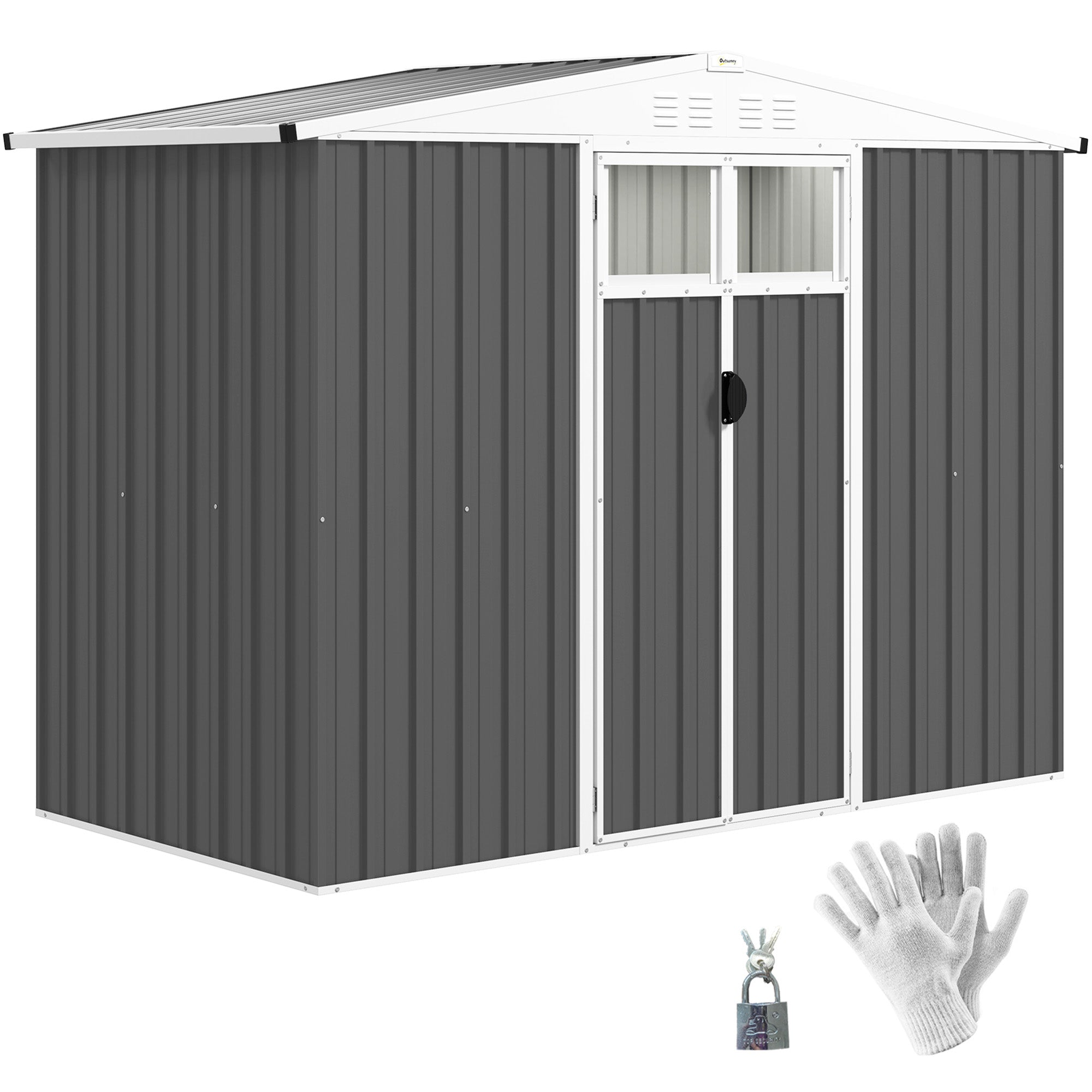 8 x 4 ft Metal Garden Storage Shed with Window and Lockable Door - Dark Grey