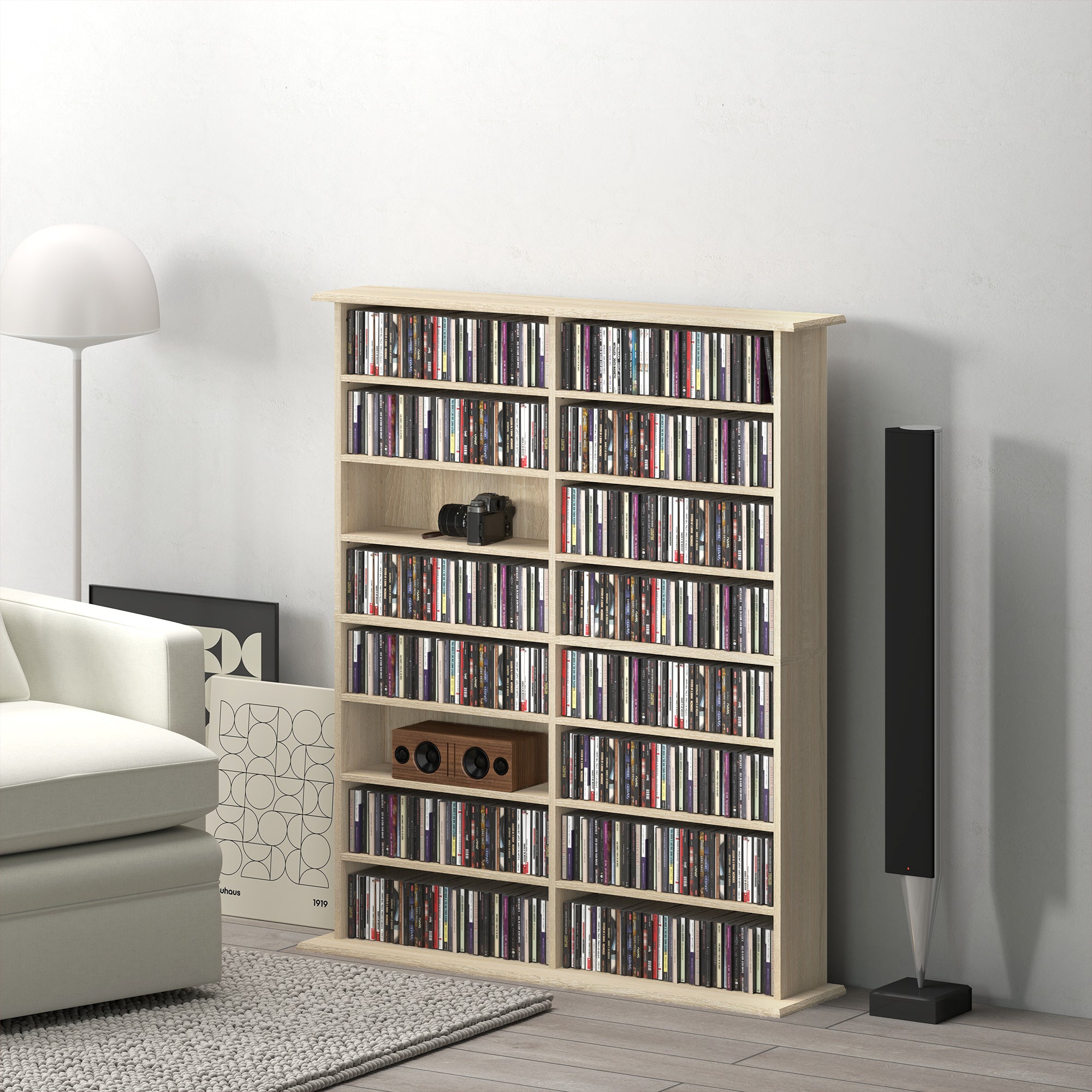 16-Compartment Media Shelf - Nature Wood Finish