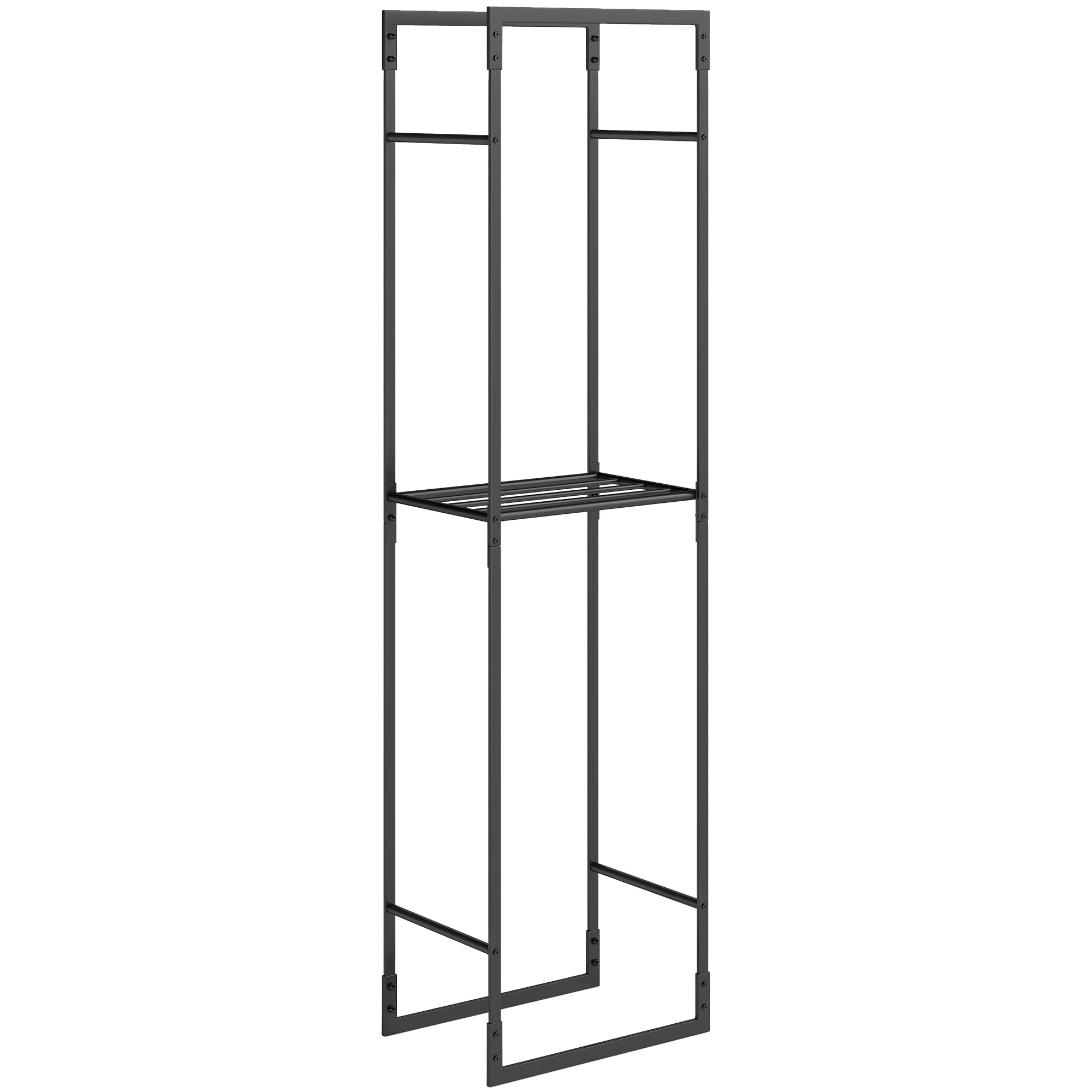 Metal Firewood Log Holder, Heavy Duty Firewood Rack with Adjustable Shelf, Indoor Outdoor Fireplace Wood Storage Shelf, 45 x 31 x 170 cm, Black