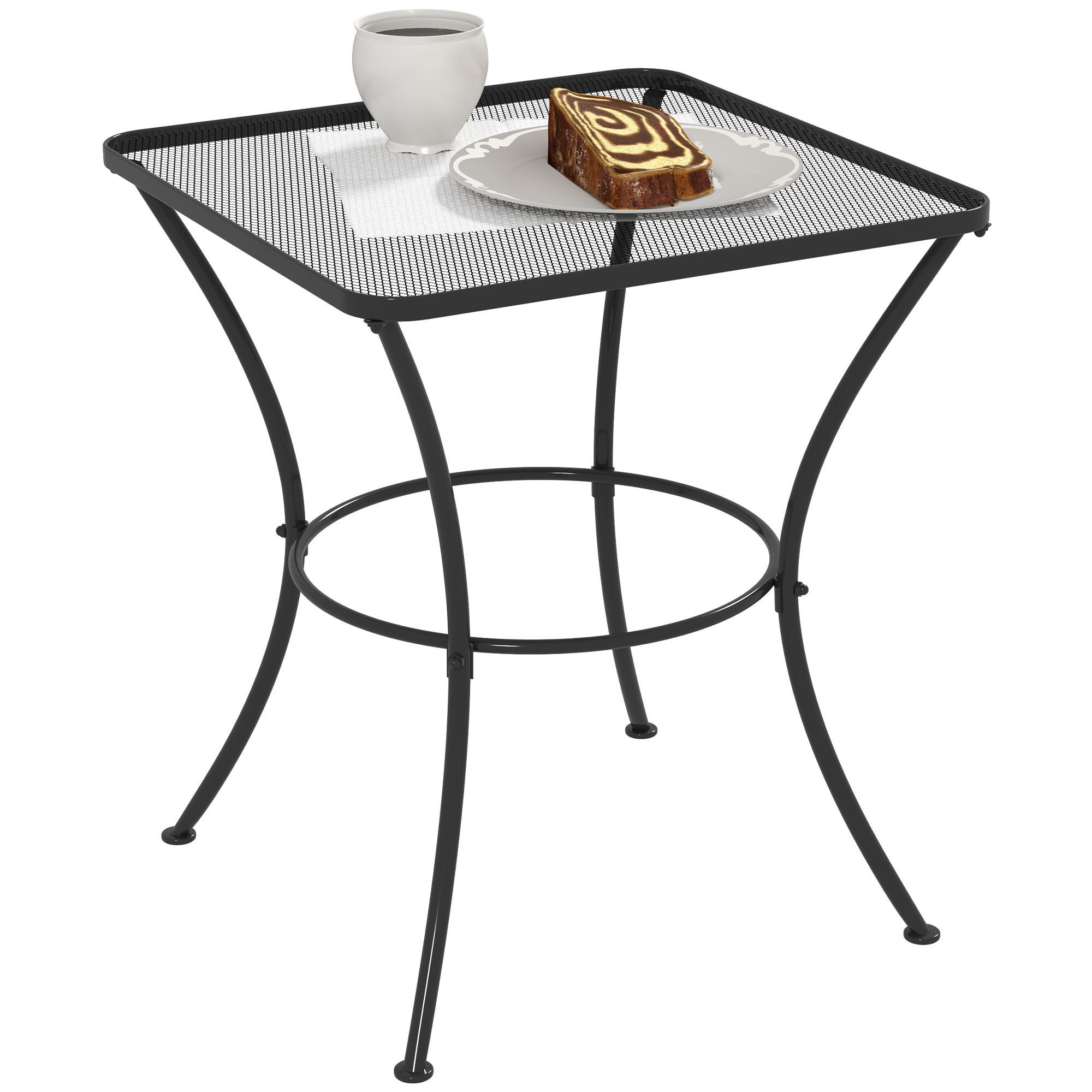 60cm Square Outdoor Metal Garden Table with Mesh Top - Black