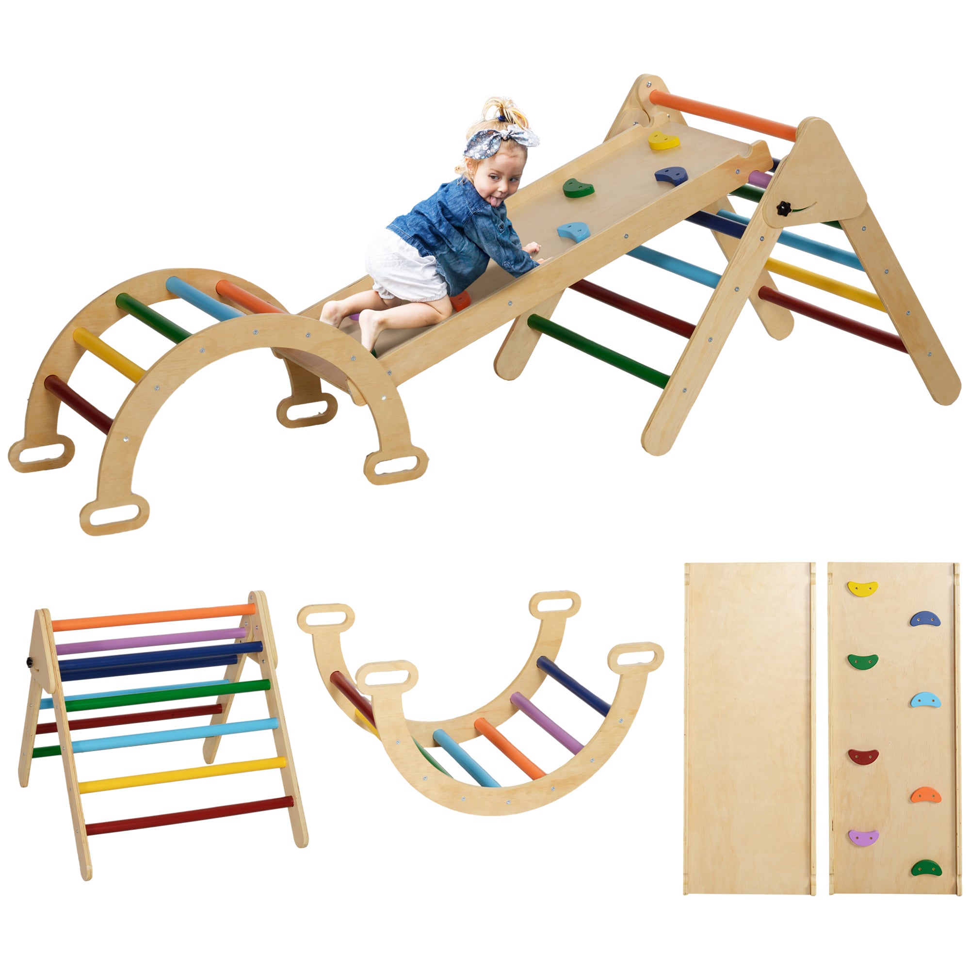 5-in-1 Toddler Climbing Frame with Ramp, Arch, for 18-48 Months, Multicoloured