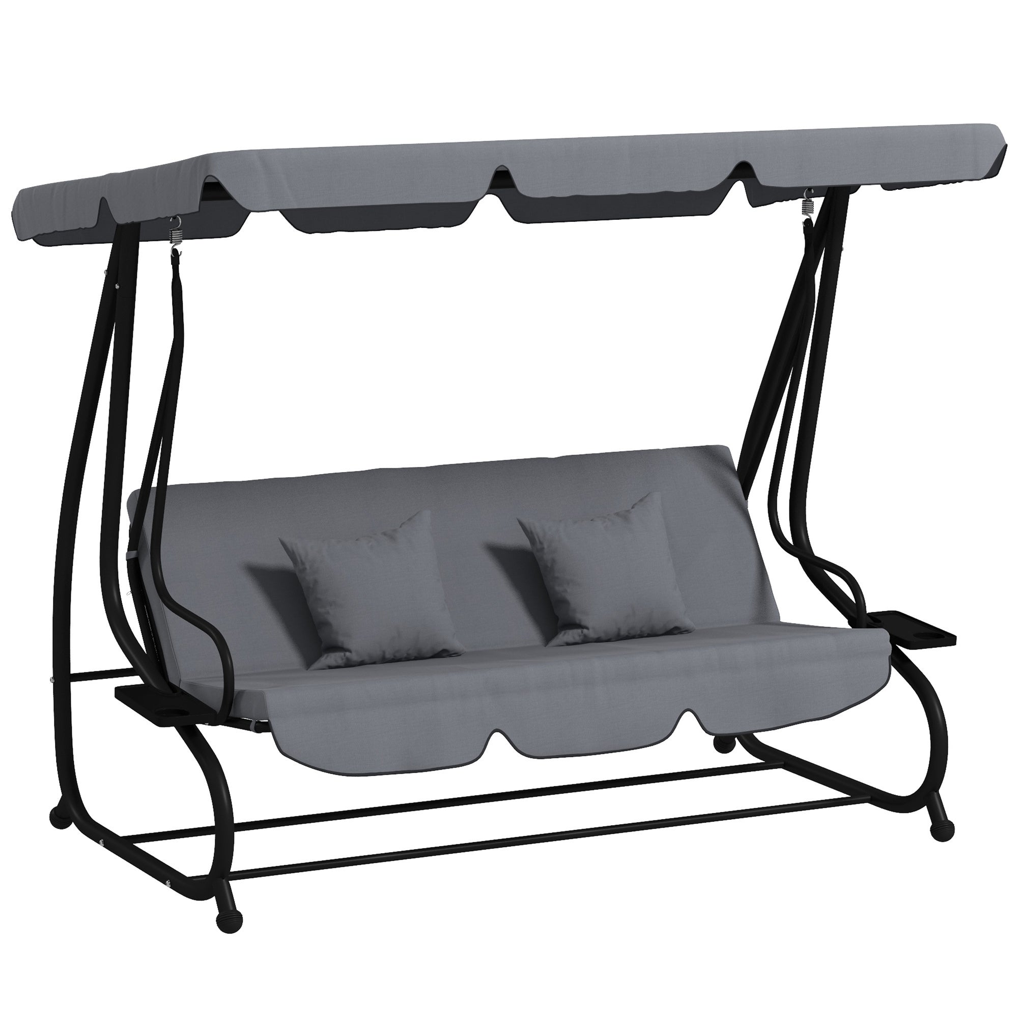 Three-Person garden Swing Chair, with Adjustable Canopy - Dark Grey