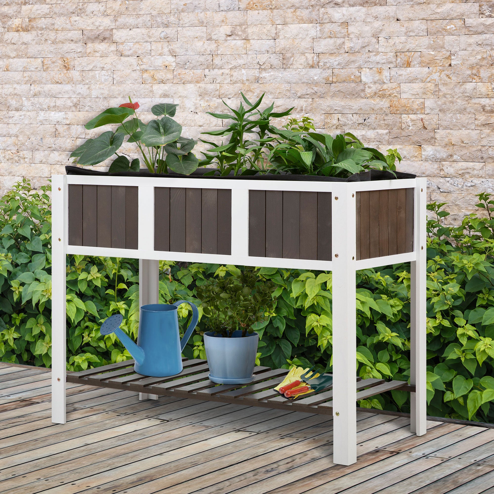 Wooden Raised Planters for Garden, Elevated Planter Box with Shelf for Vegetable Flower Herbe Outdoor/Indoor, 119x57x89cm
