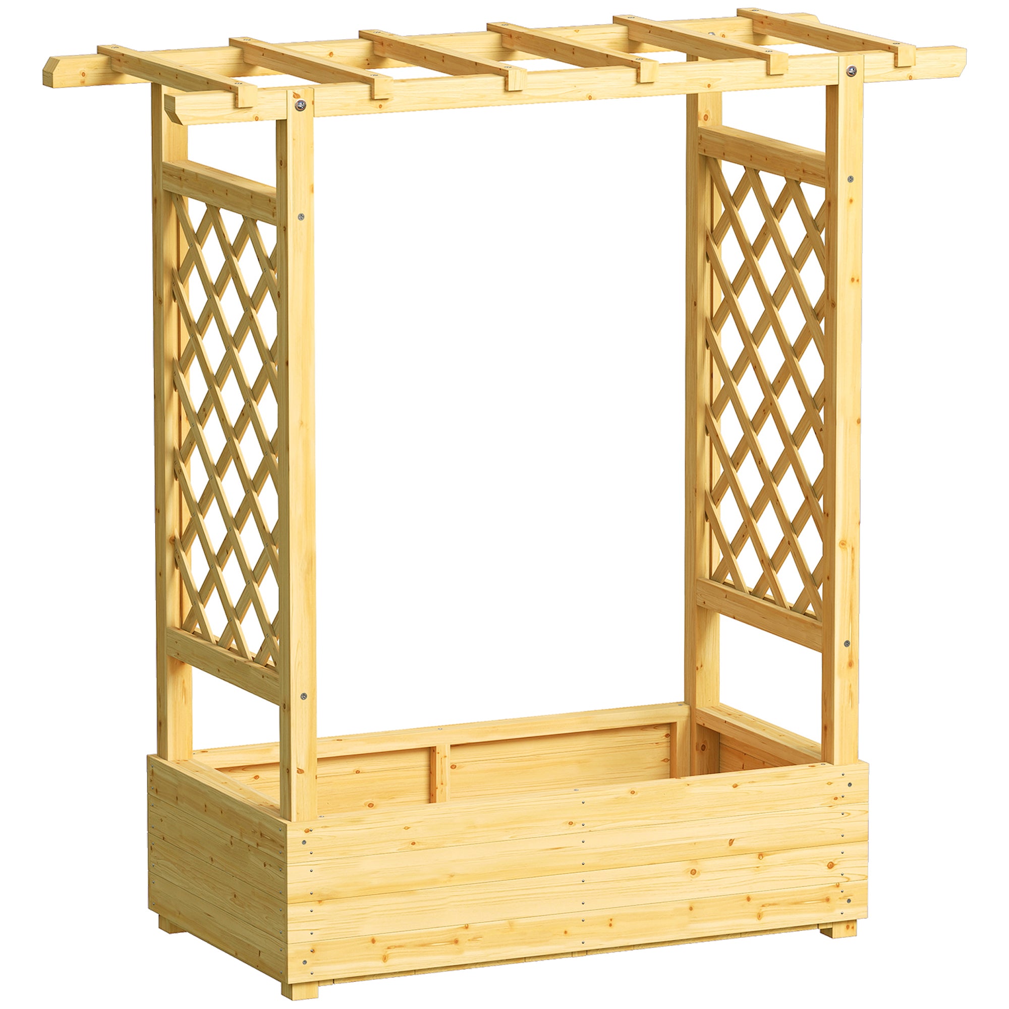 Garden Planter with Trellis, Wooden Raised Bed for Garden with Hanging Roof and Drainage Holes, Outdoor Trellis Planter Box for Vegetables, Herbs and Flowers, 110 x 44 x 113 cm, Natural