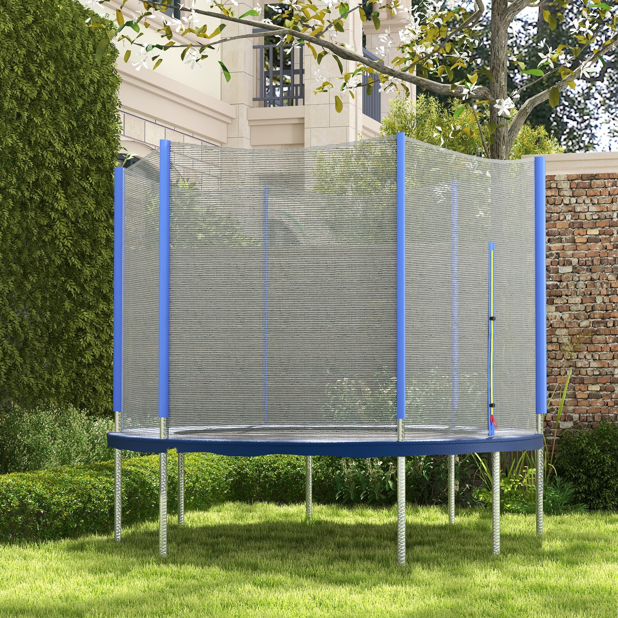 8ft Trampoline Replacement Net with 6 Plastic Pole Covers and Zipped Entrance - Blue