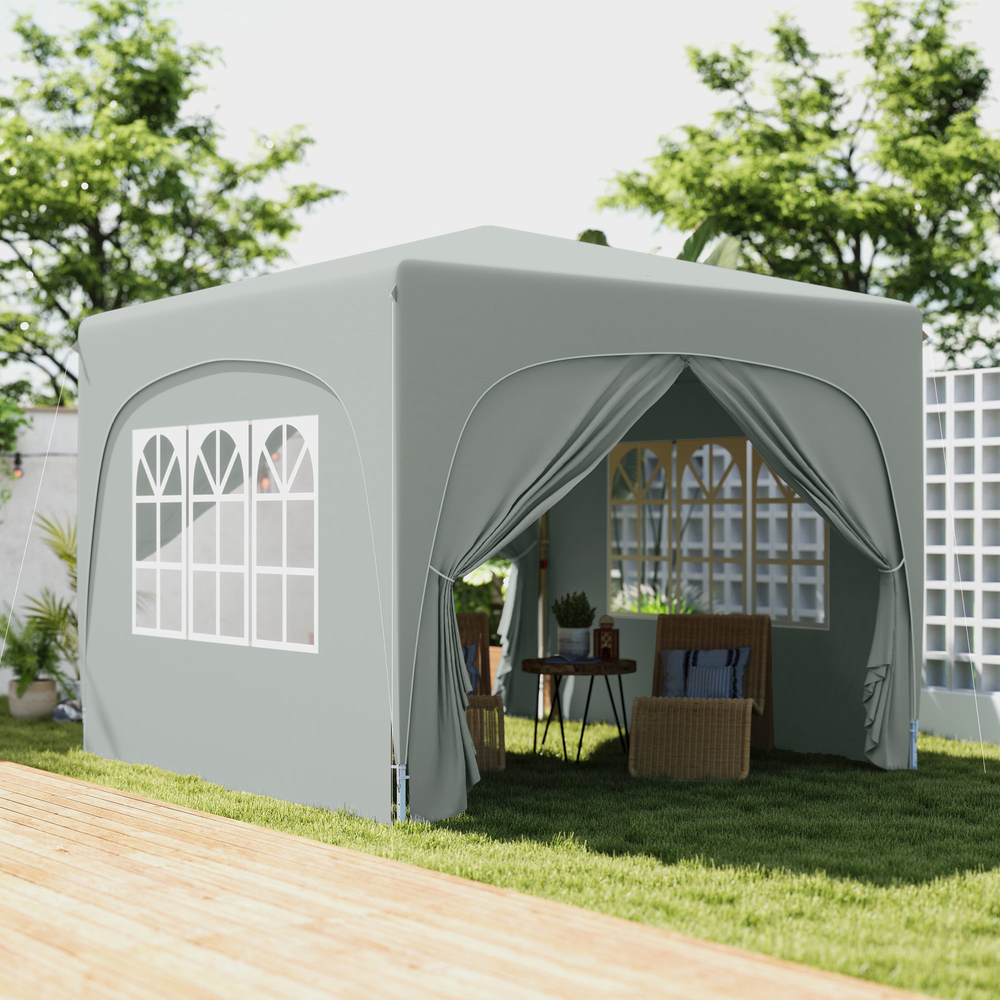 3 x 3m Pop-Up Gazebo Shelter, with Accessories - Light Grey