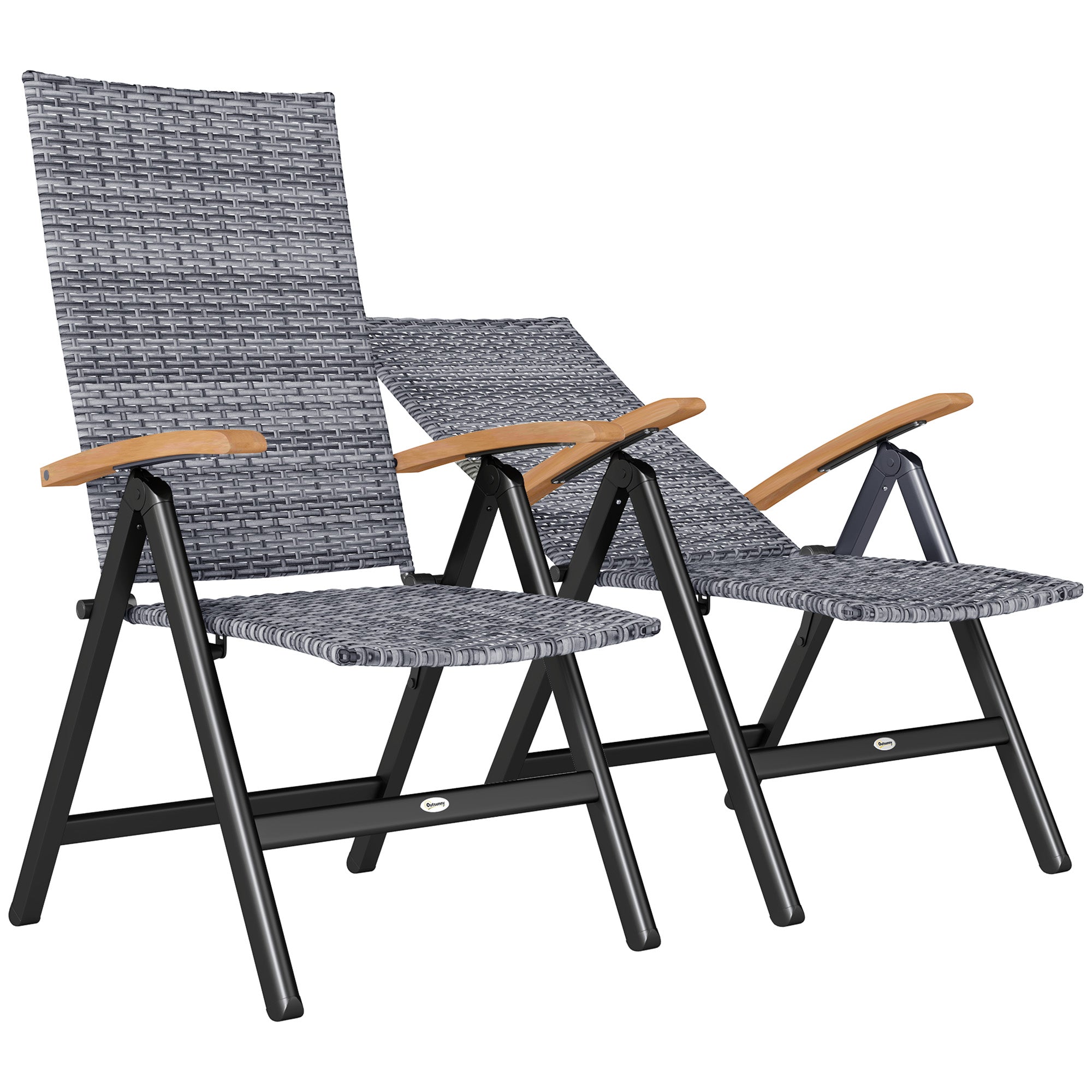 2 Pieces Outdoor Foldable Dining Chair with Armrests, High Backrest, for Garden, Camping, Balcony, Light Grey