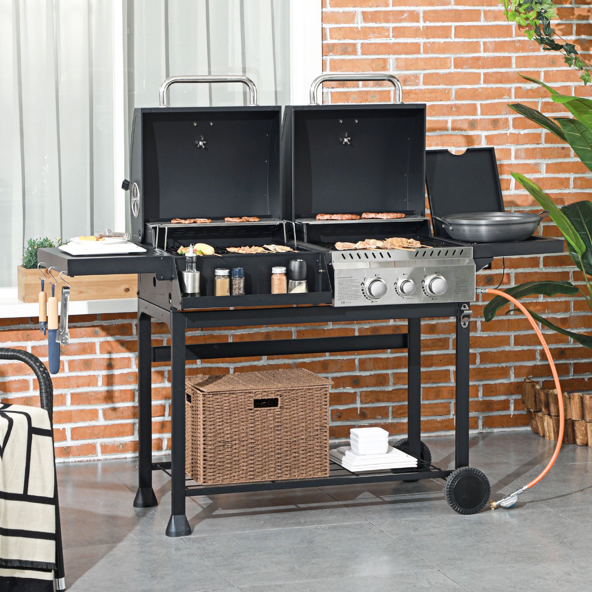 Dual Fuel 2-Burner BBQ Grill for 8-16 People - Black