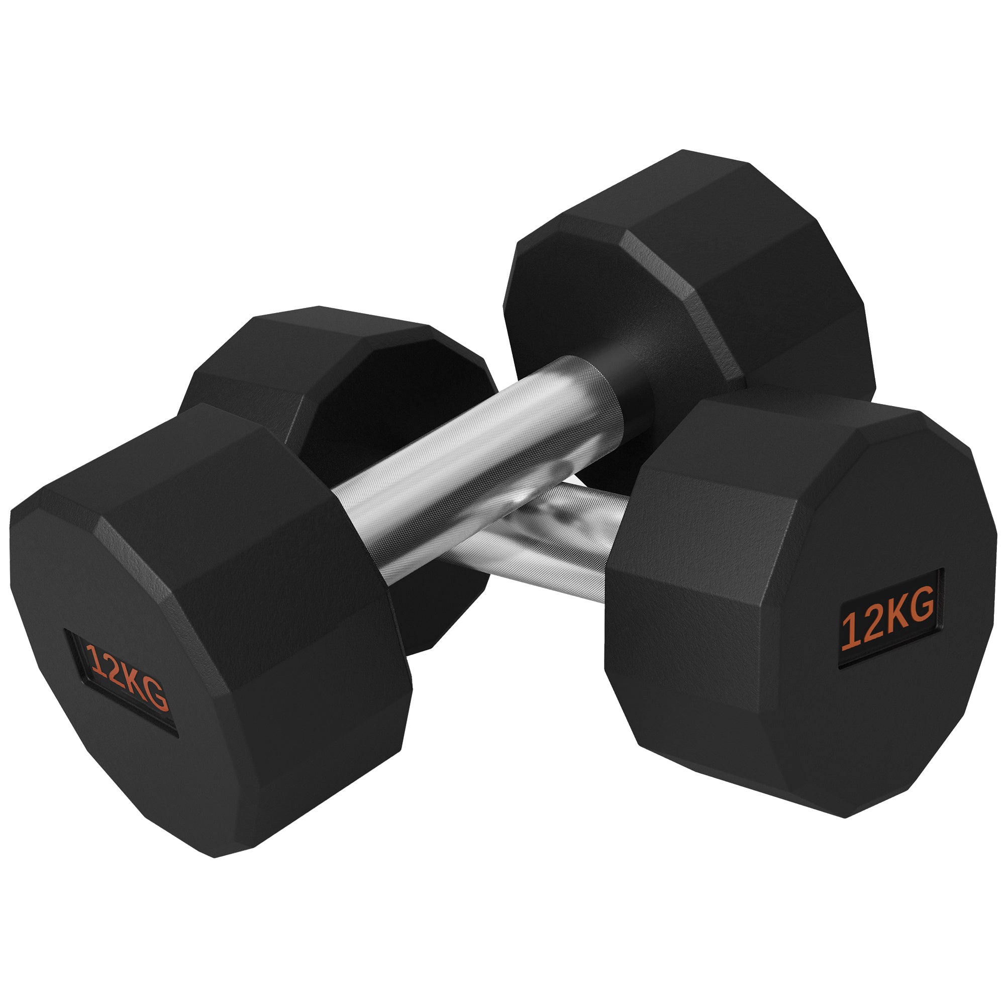 Set of 2 Rubber Coated Dumbbells 12kg with Non-Slip Grip - Black