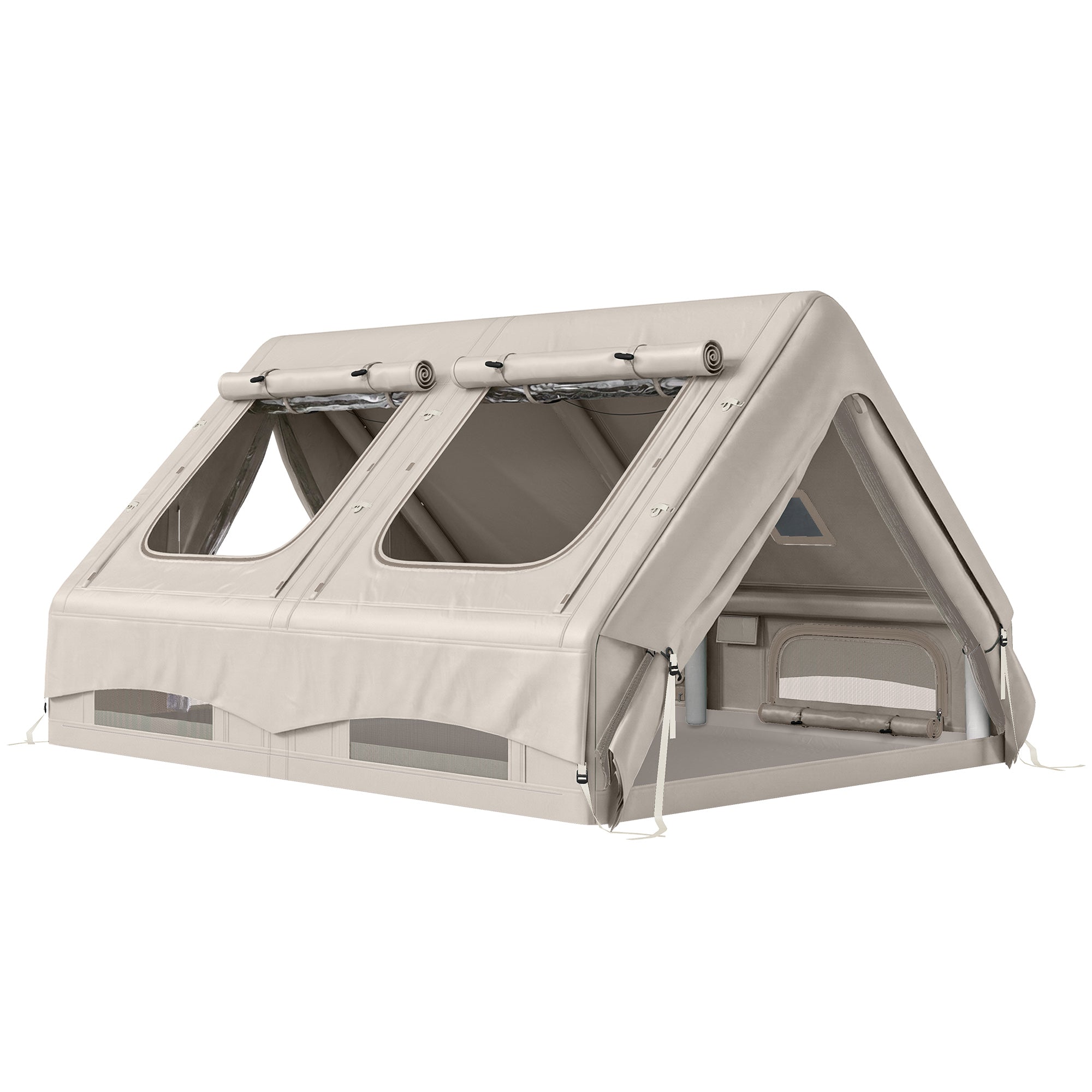 Inflatable Camping Tent, 4 Season Hot Tent 10000mm Waterproof with Chimney Opening, Sky Light and Air Pump, Khaki