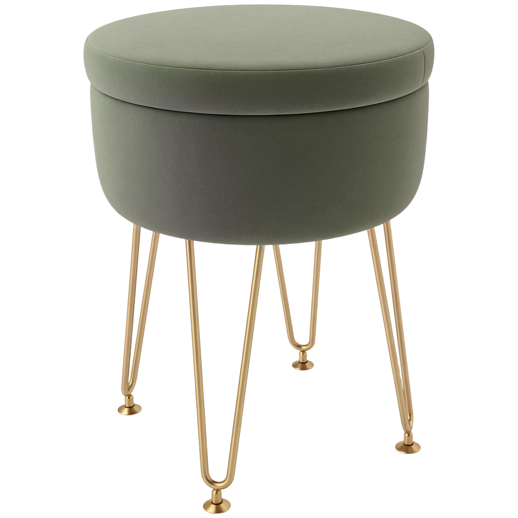 5L Velvet-Feel Storage Ottoman with Gold Hairpin Legs - Green