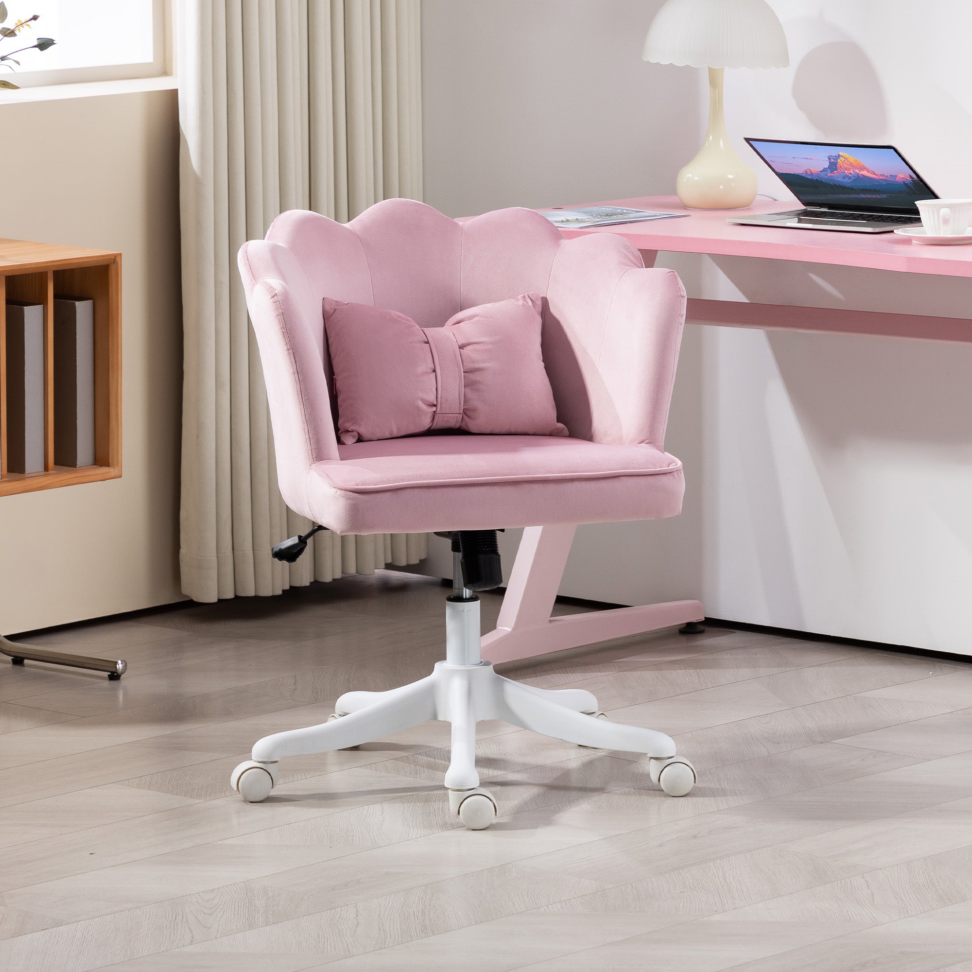 Velvet-Feel Petal Back Office Chair - Pink